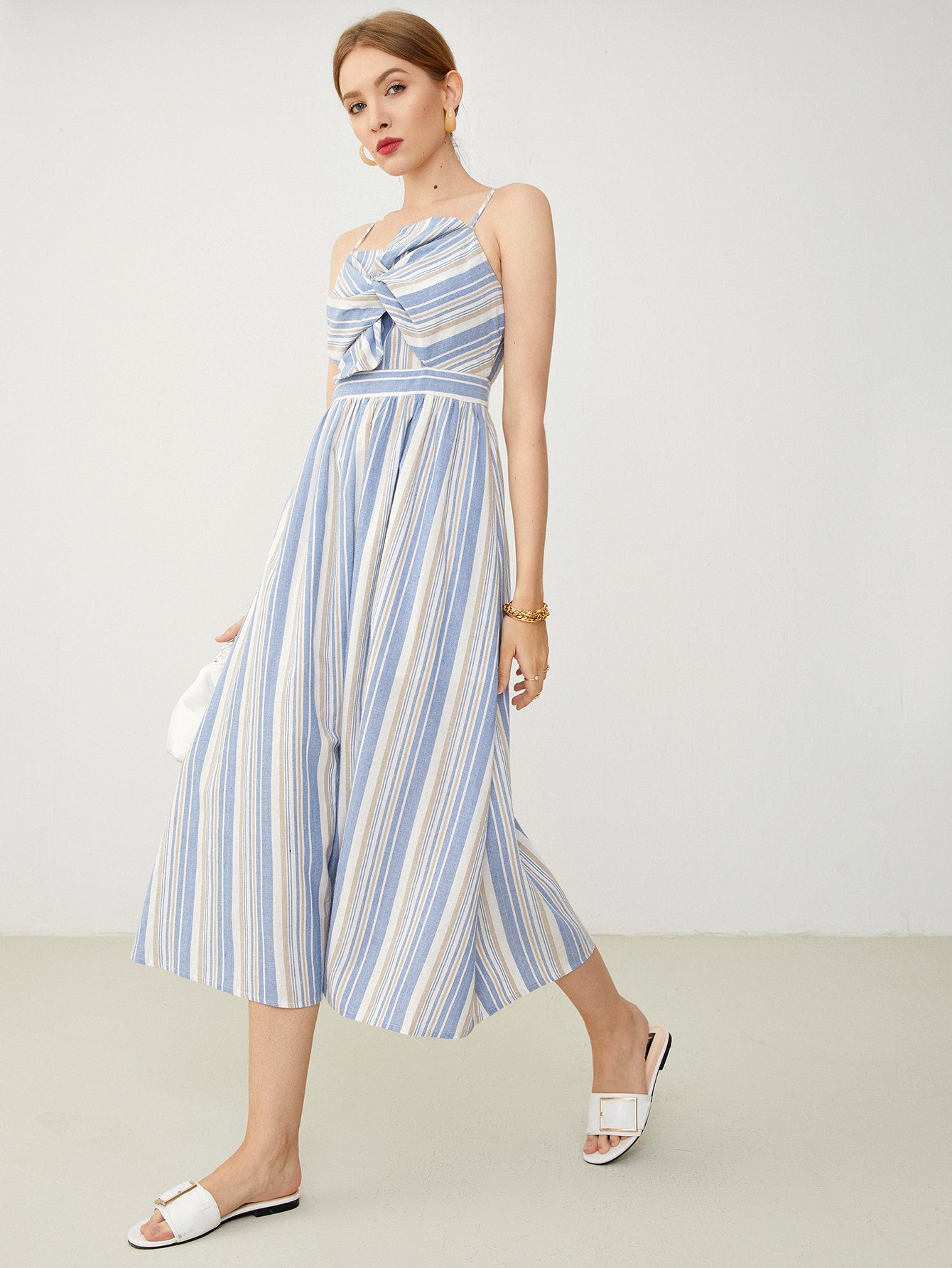 Knot Front Striped Cami Dress