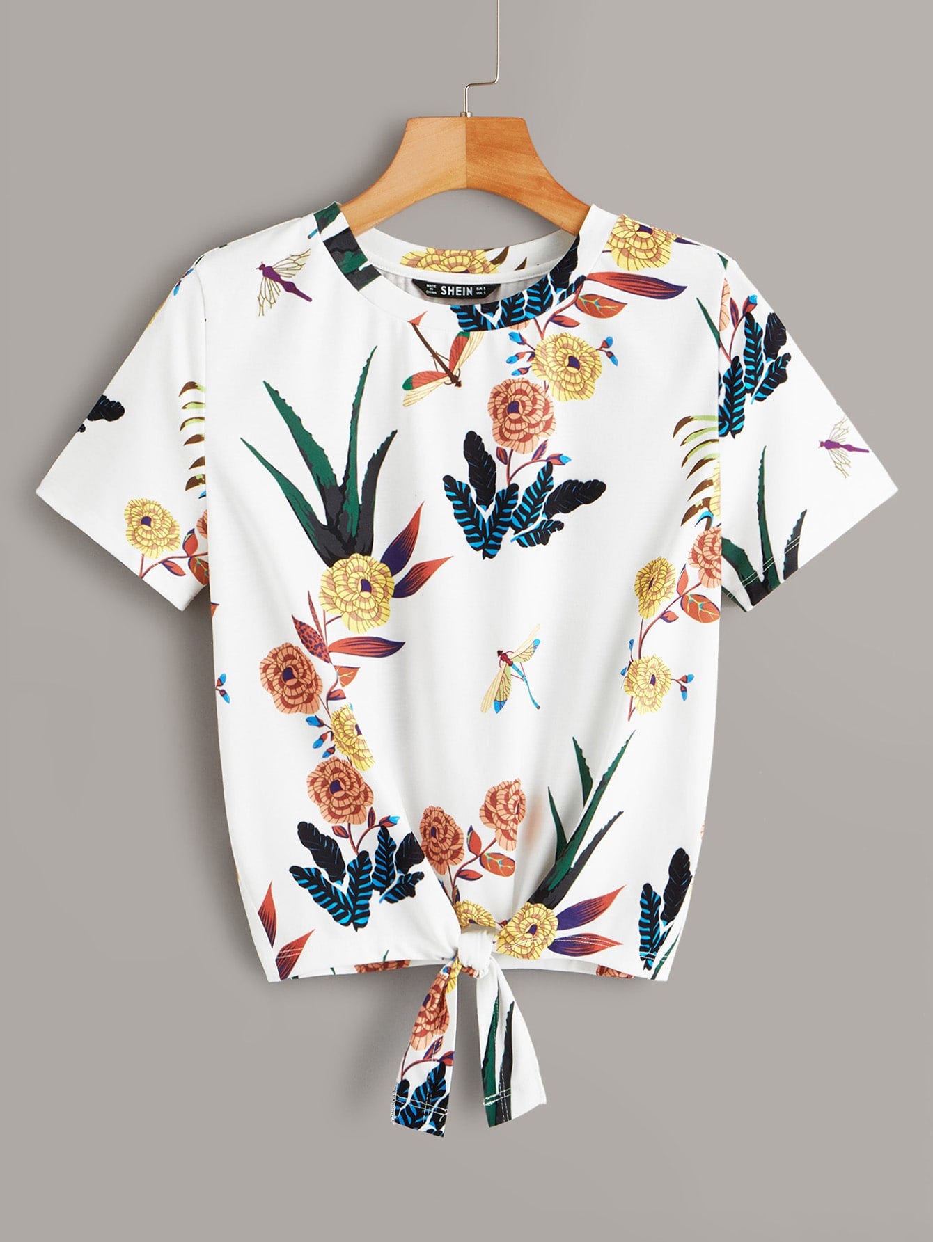 Knot Hem Flower Print Tee