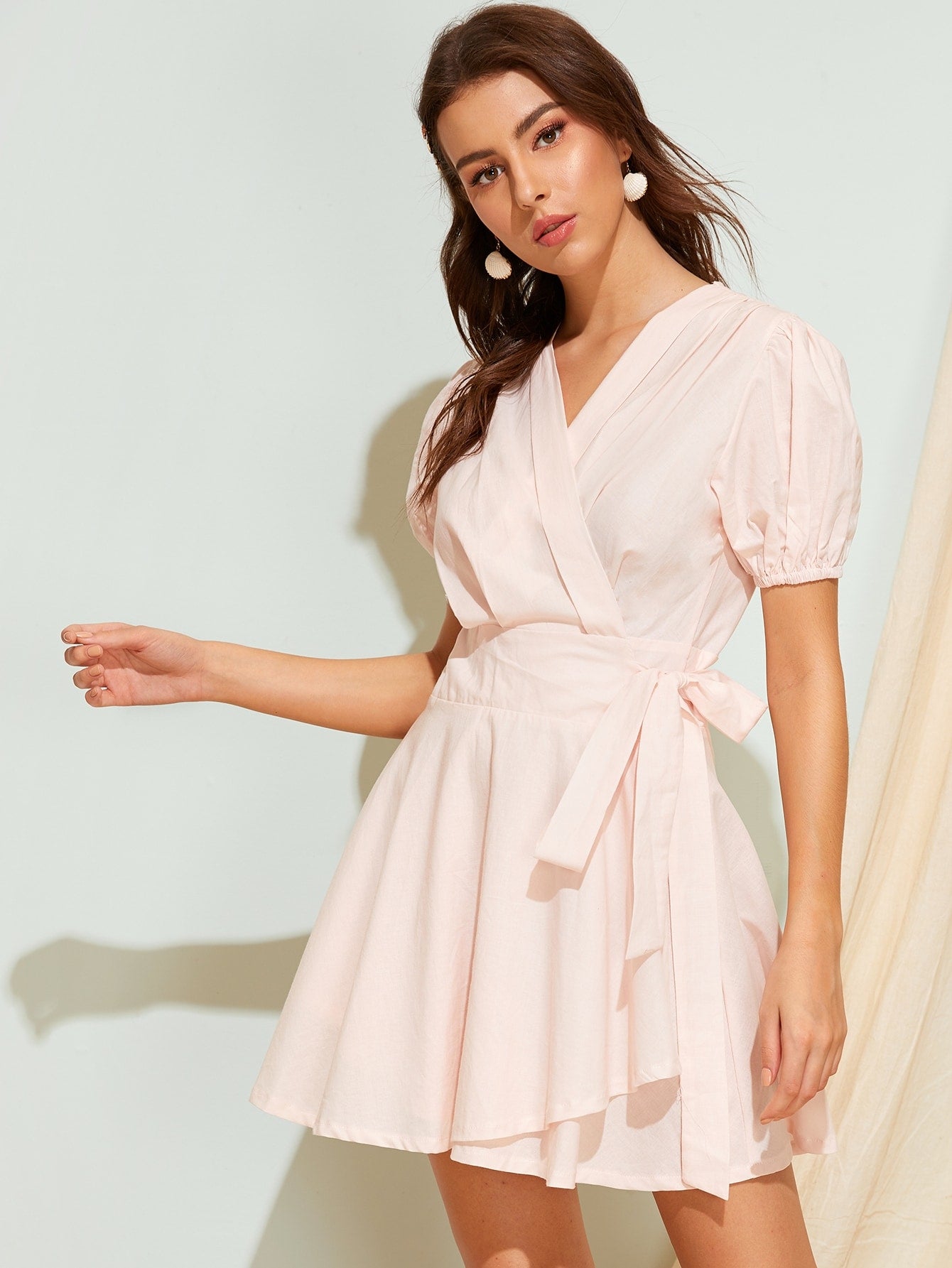 Knot Side Solid Wrap Dress