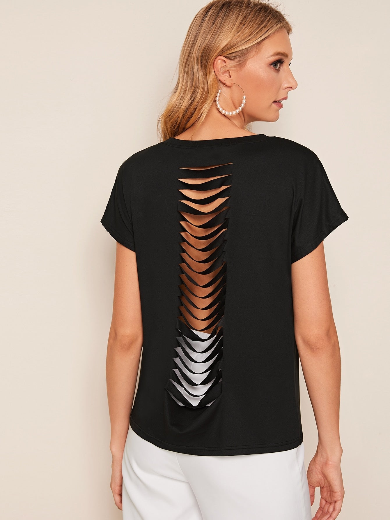 Ladder Cut Batwing Sleeve Top