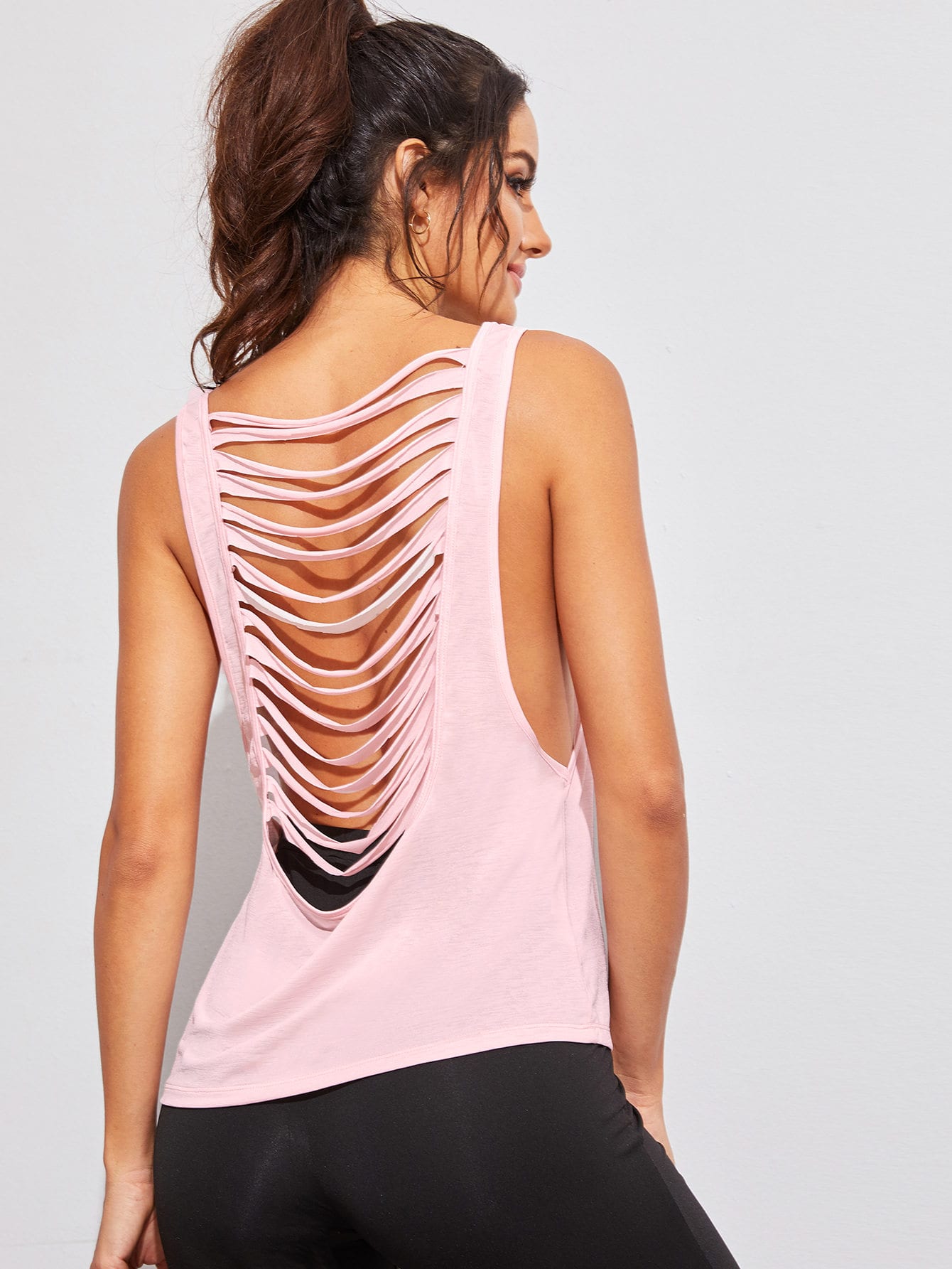 Laddering Ripped Back Drop Armhole Tank Top