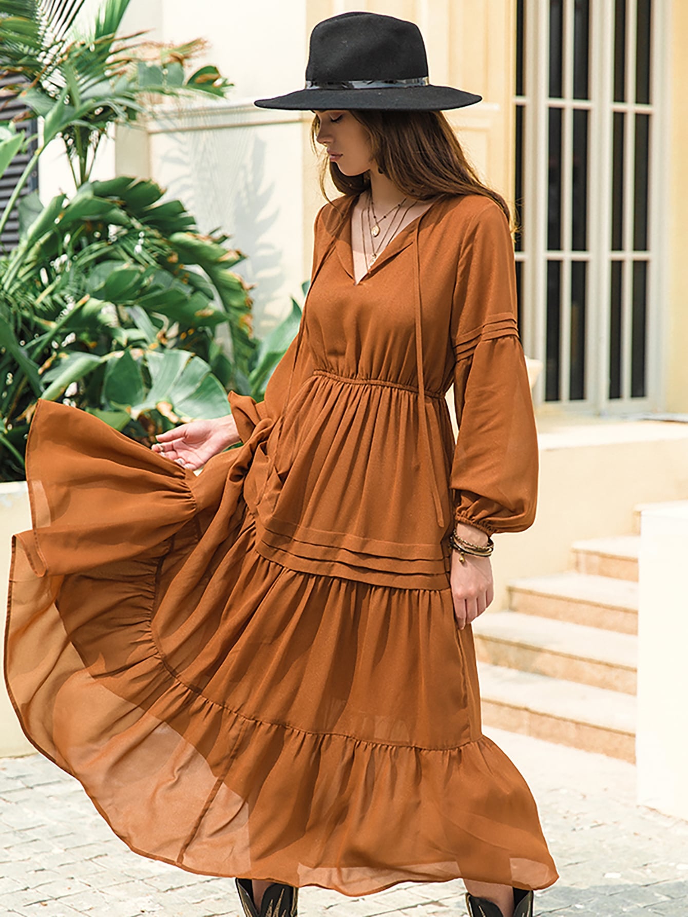 Lantern Sleeve Flippy Hem Dress