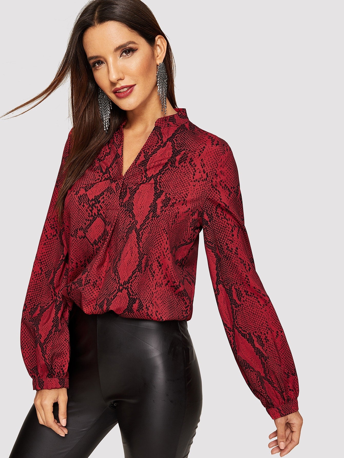 Lantern Sleeve Snakeskin Blouse