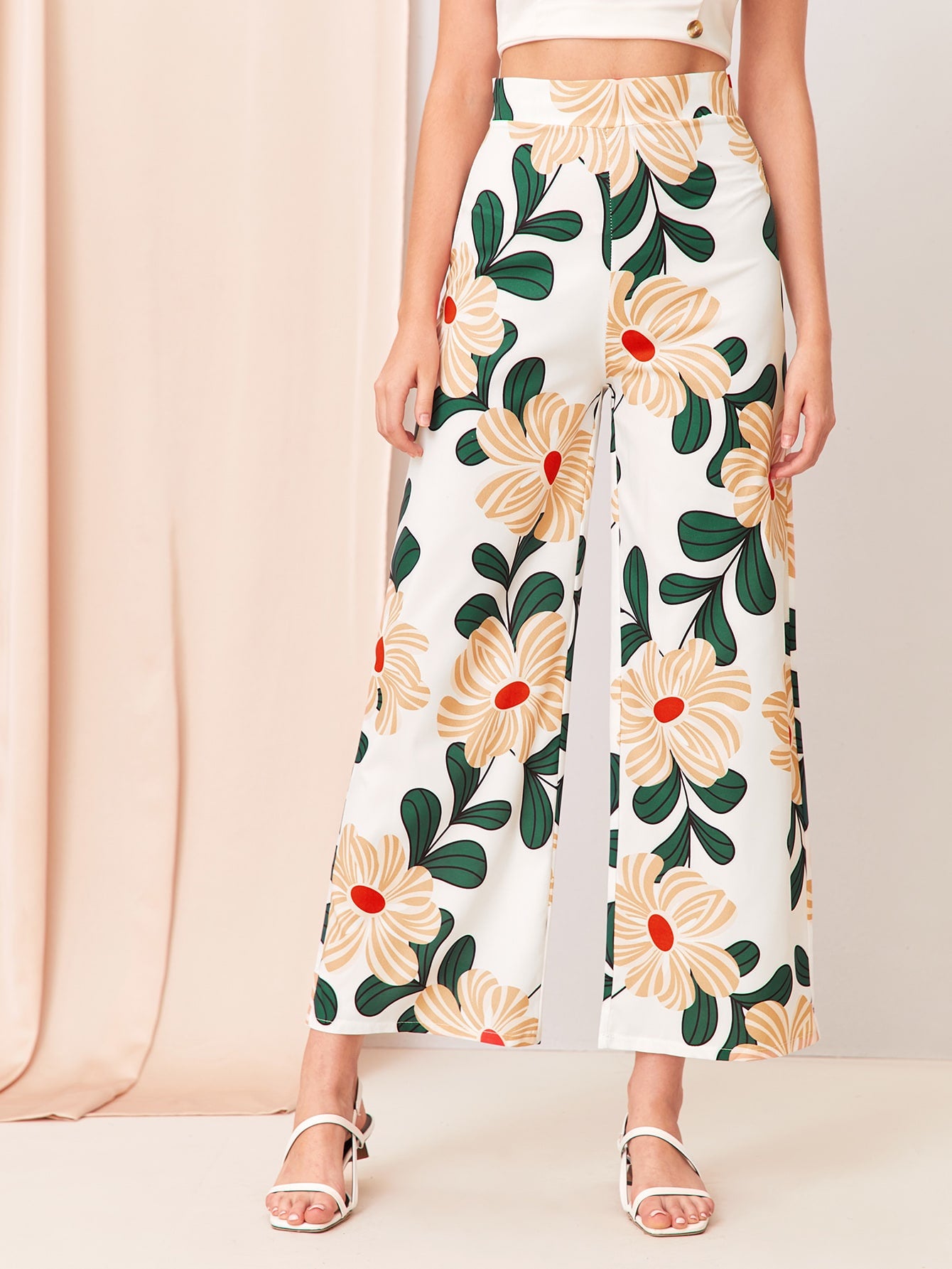 Large Floral Print High Rise Pants