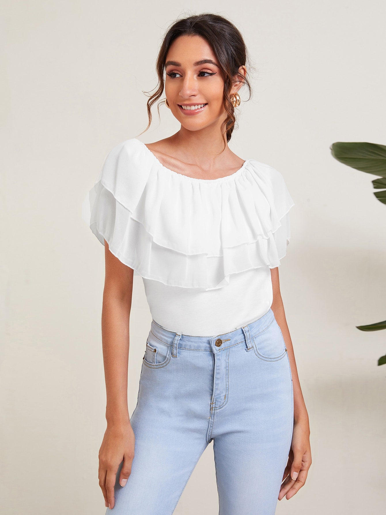 Layered Ruffle Panel Solid Tee