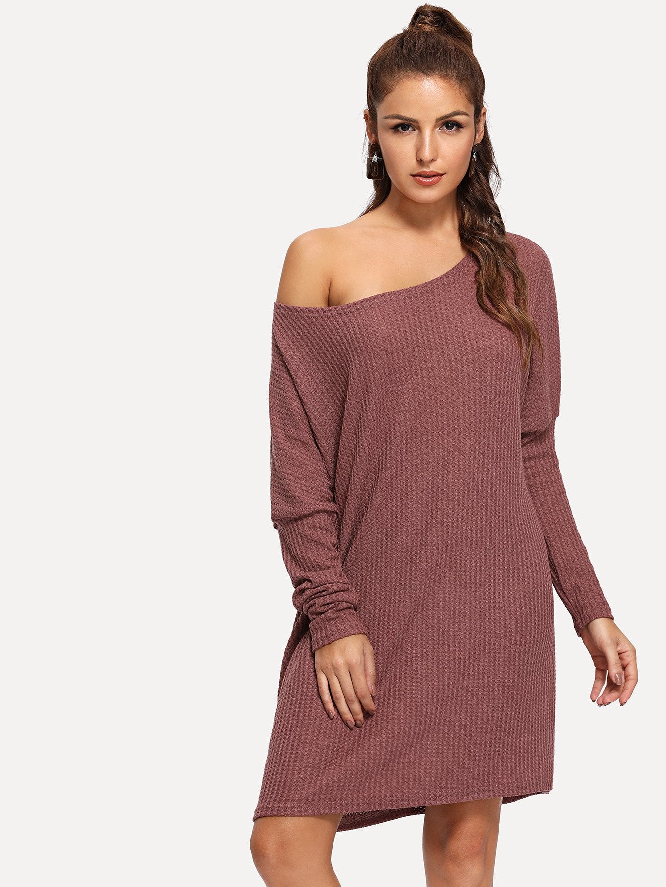 Leg-of-mutton Sleeve Solid Sweater Dress