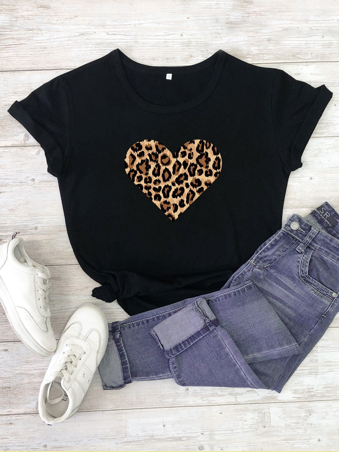 Leopard And Heart Print Tee