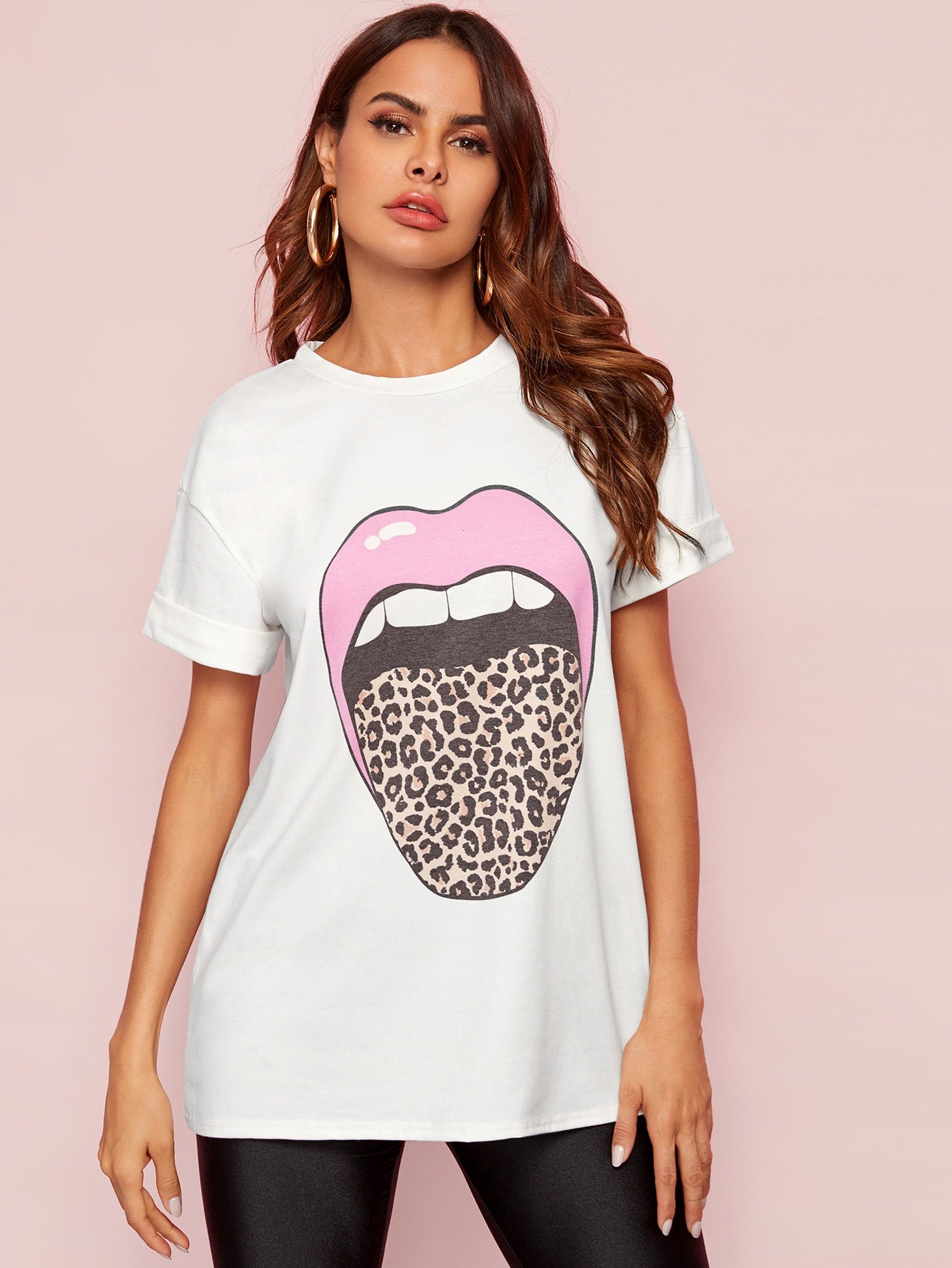 Leopard Lip Print Short Sleeve Tee