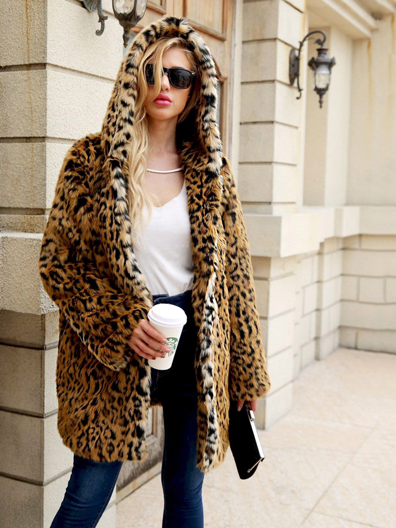 Leopard Open Front Hoodie Outerwear