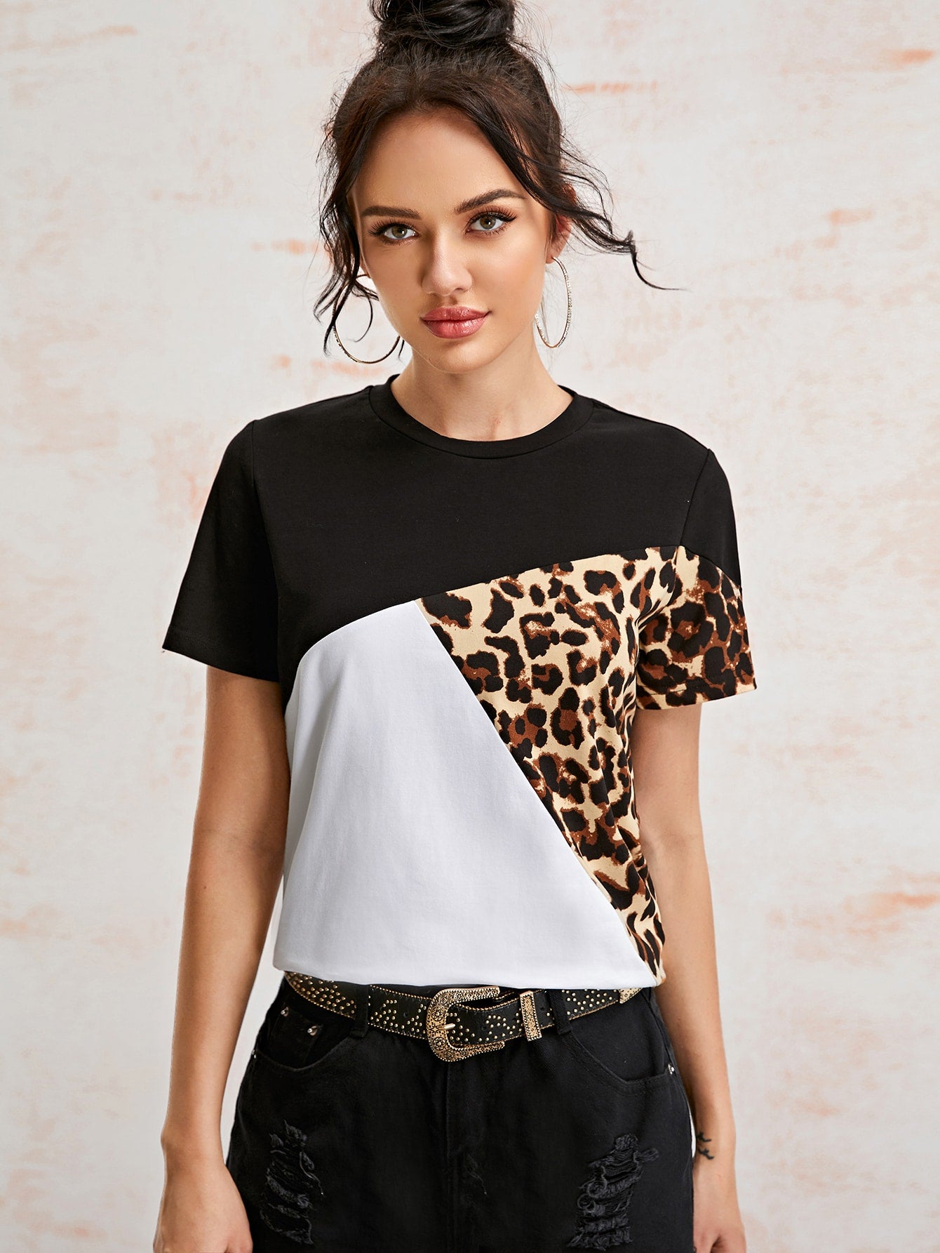 Leopard Panel Colorblock Tee