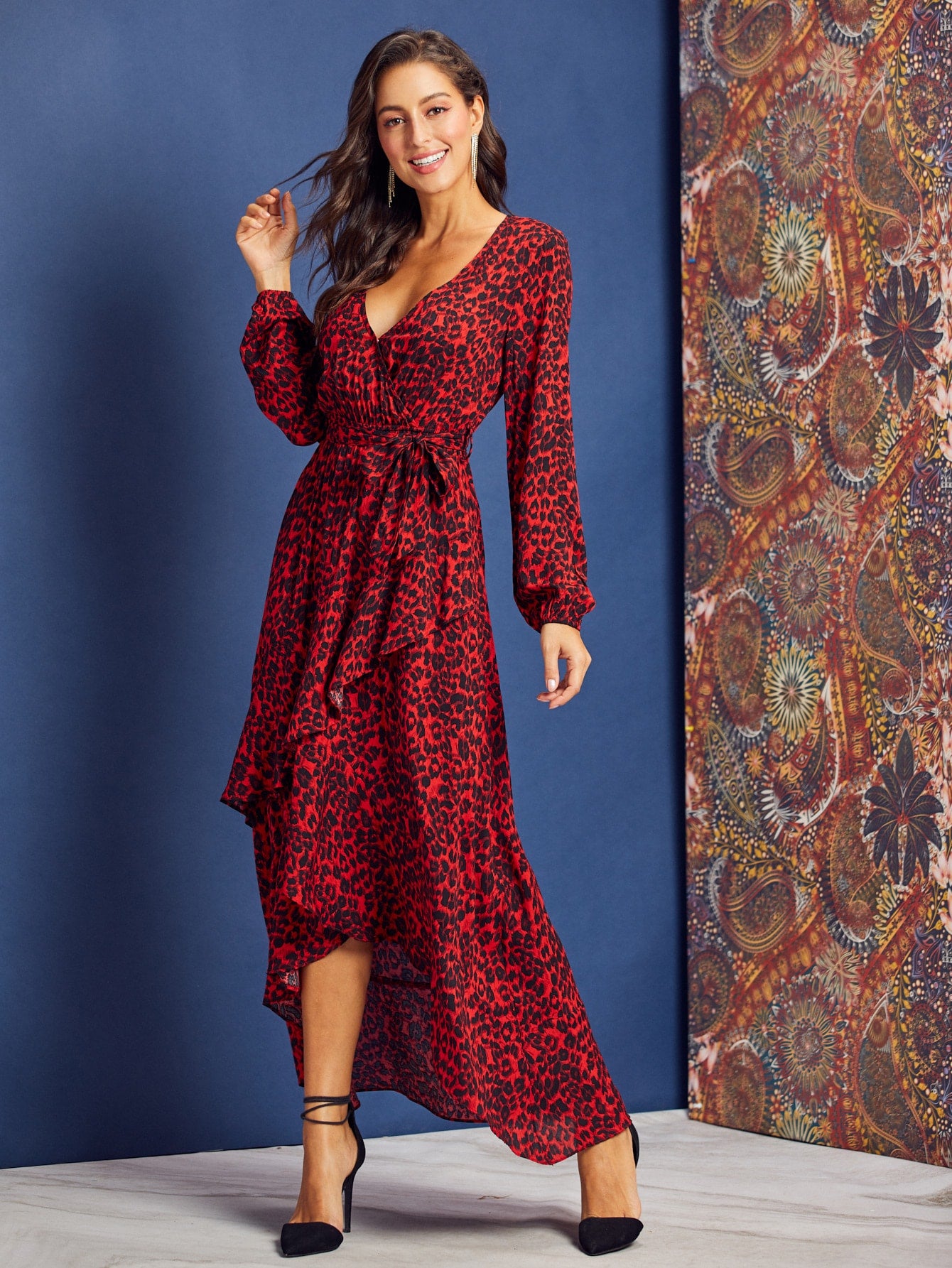 Leopard Print Belted Swing Wrap Dress