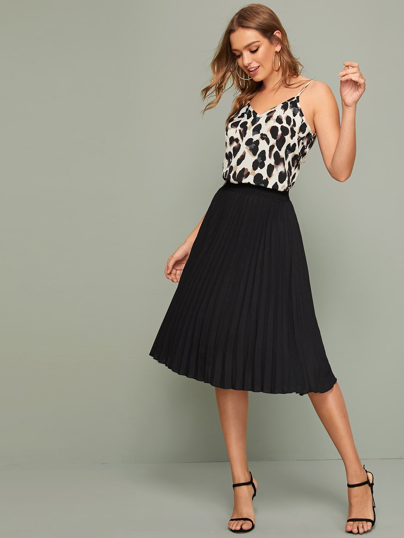 Leopard Print Cami Top & Pleated Skirt