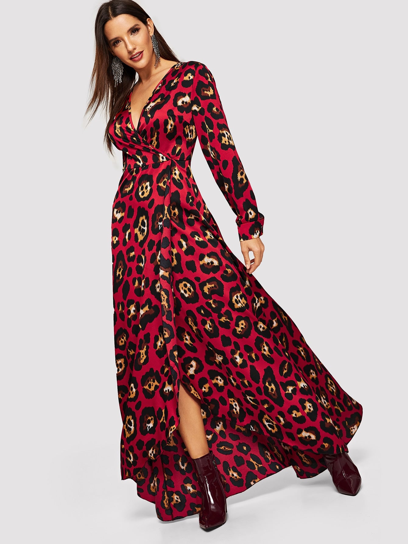 Leopard Print Wrap Maxi Dress