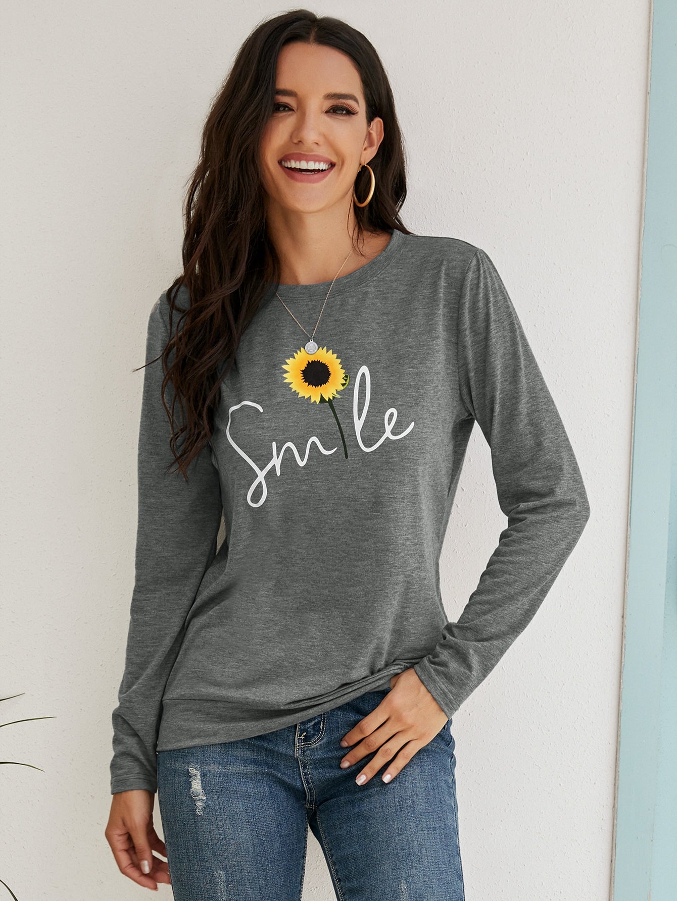 Letter And Sunflower Print Tee