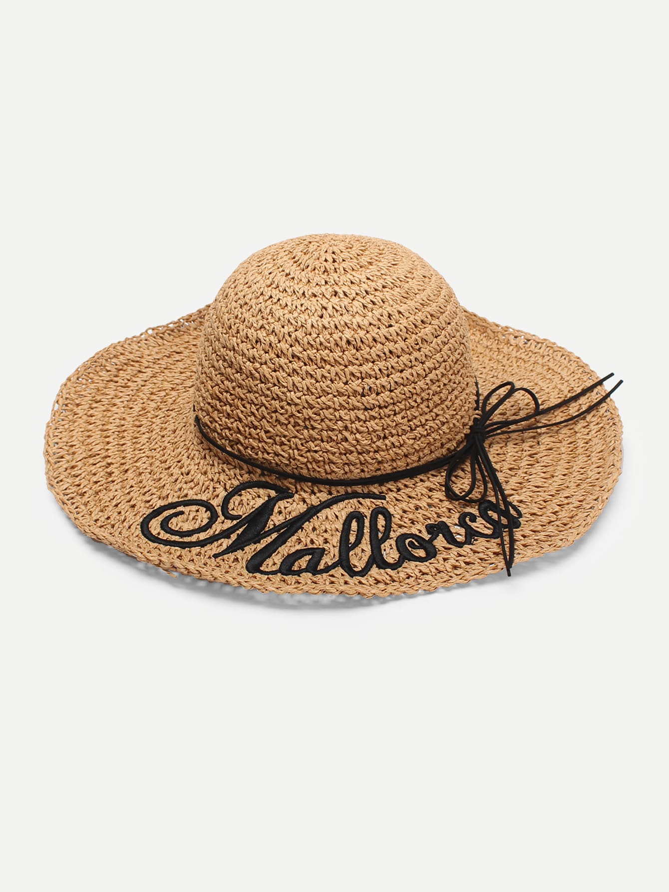 Letter Detail Bow Knot Straw Hat