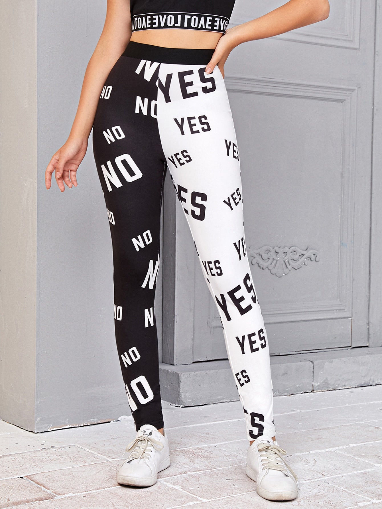 Letter Graphic Colorblock Leggings