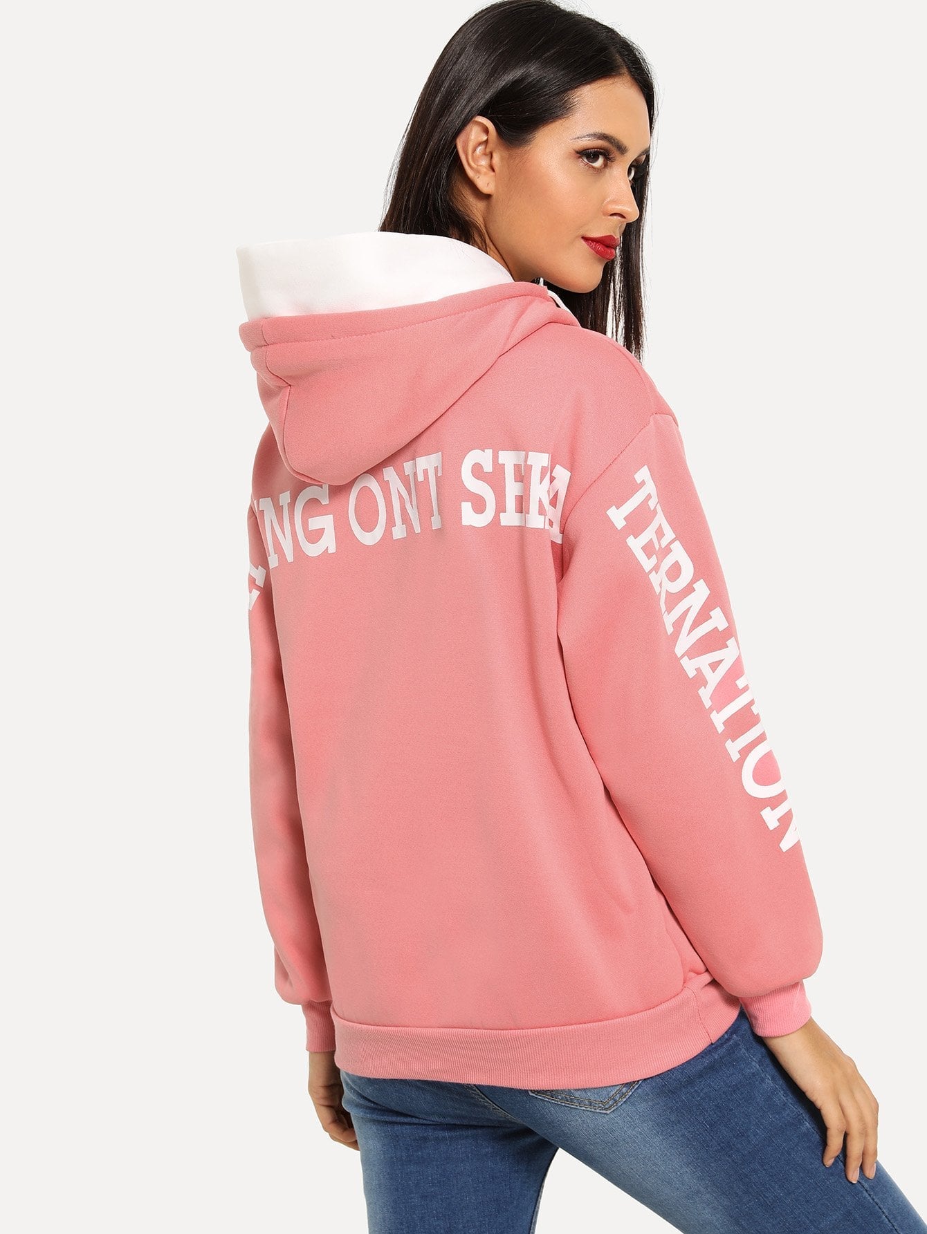 Letter Print Drawstring Kangaroo Pocket Hoodie