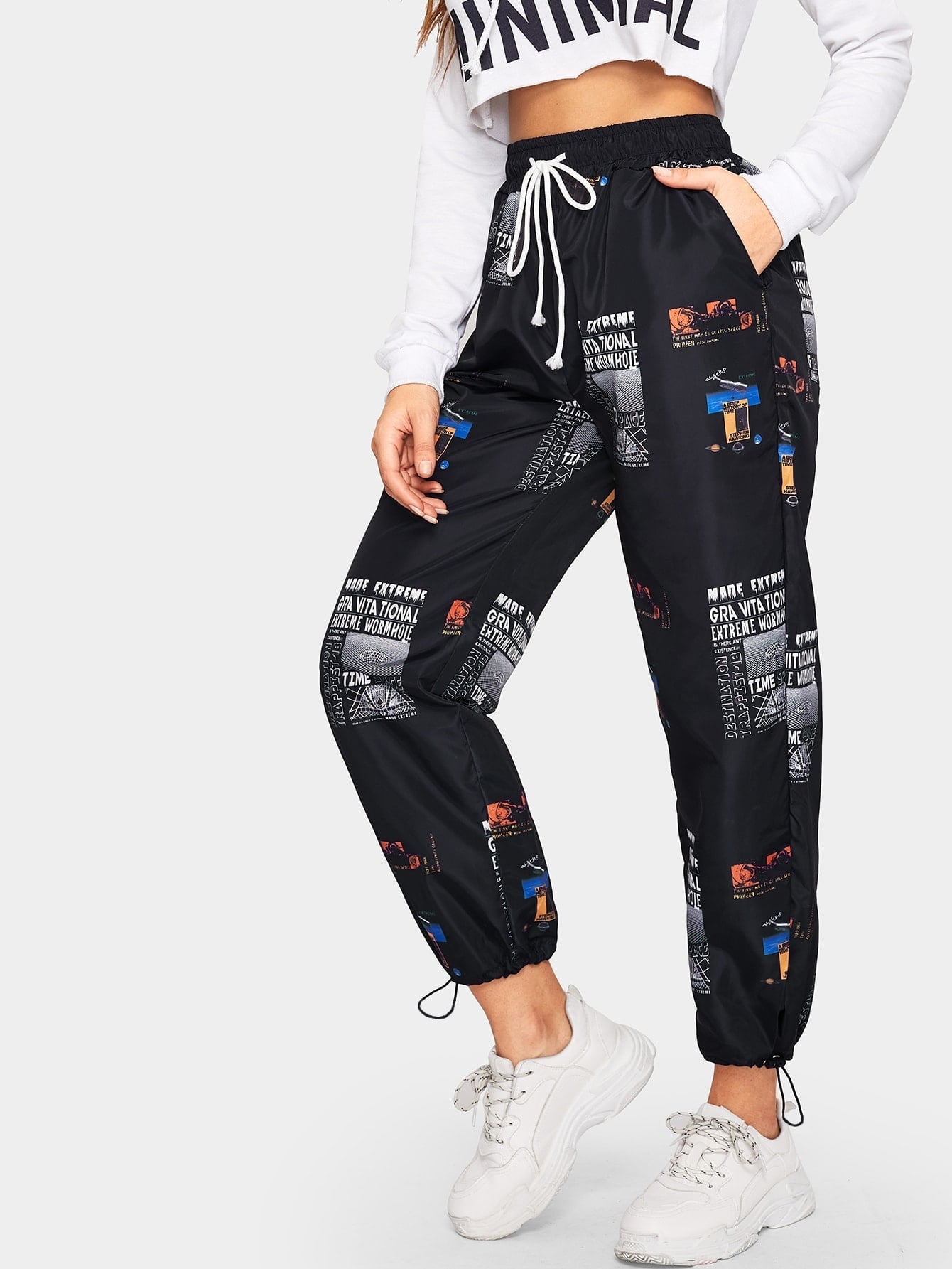 Letter Print Drawstring Pants