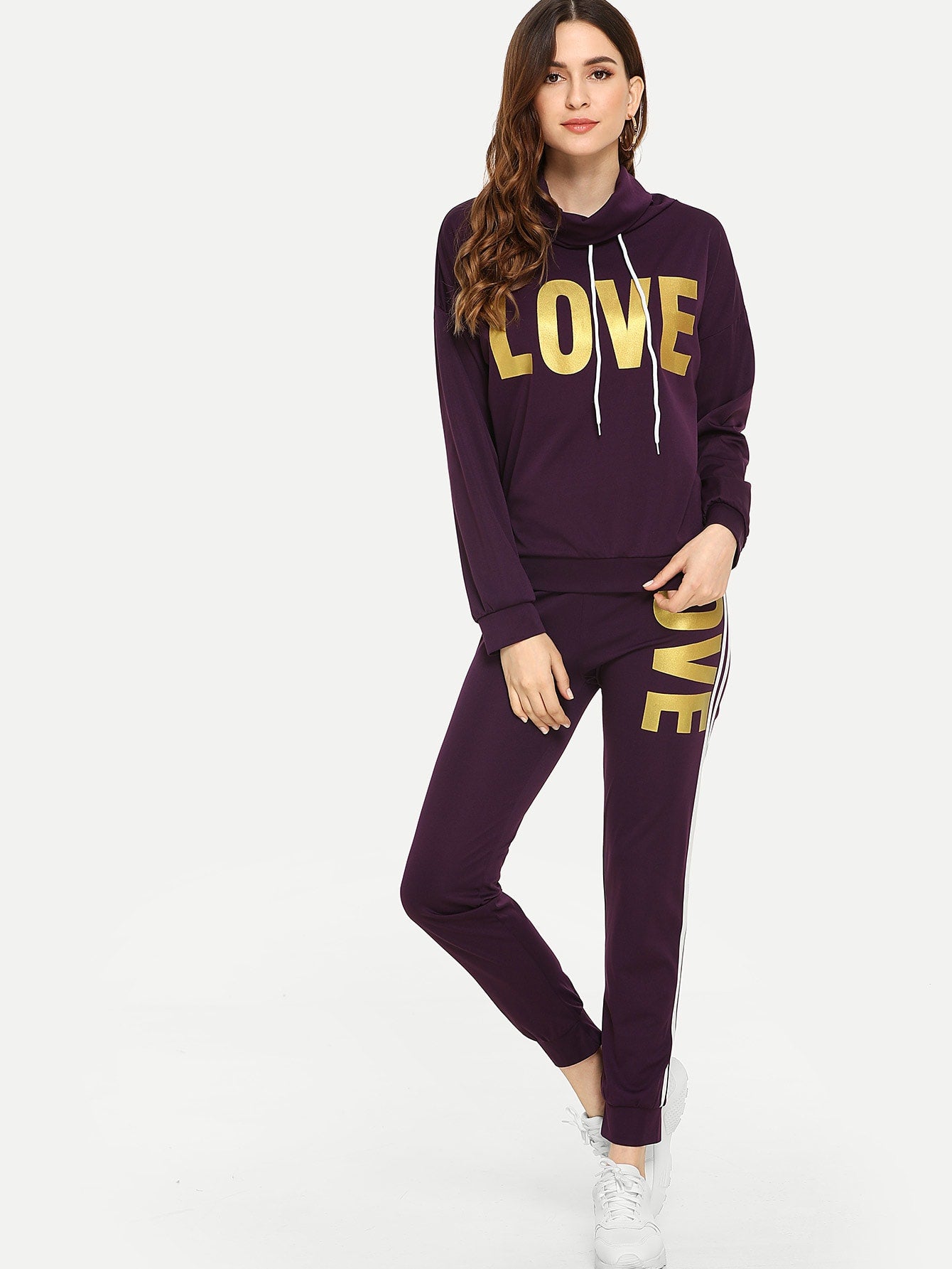 Letter Print Sweatshirt With Pants Set