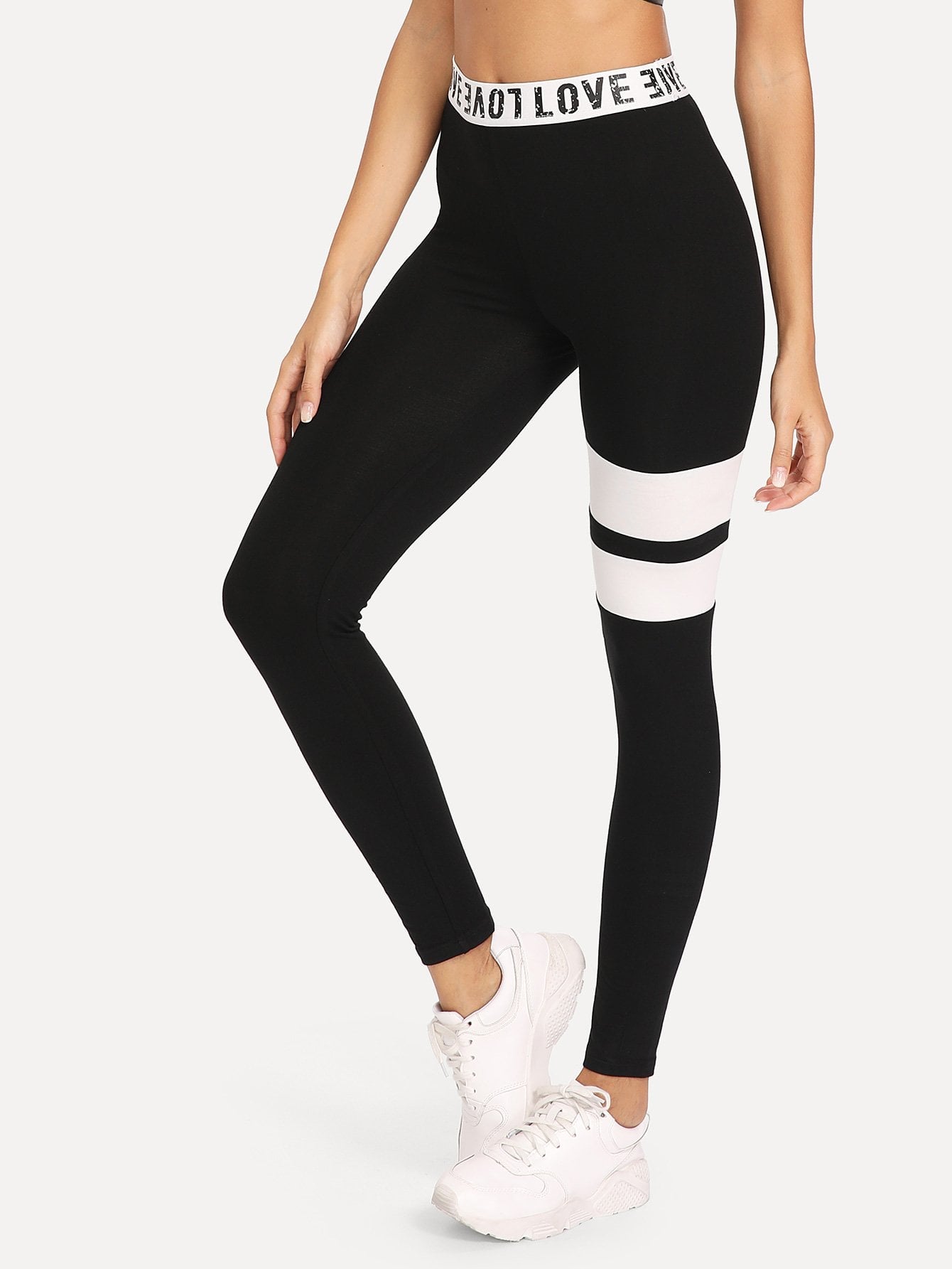 Letter Print Wide Waist Cut and Sew Leggings