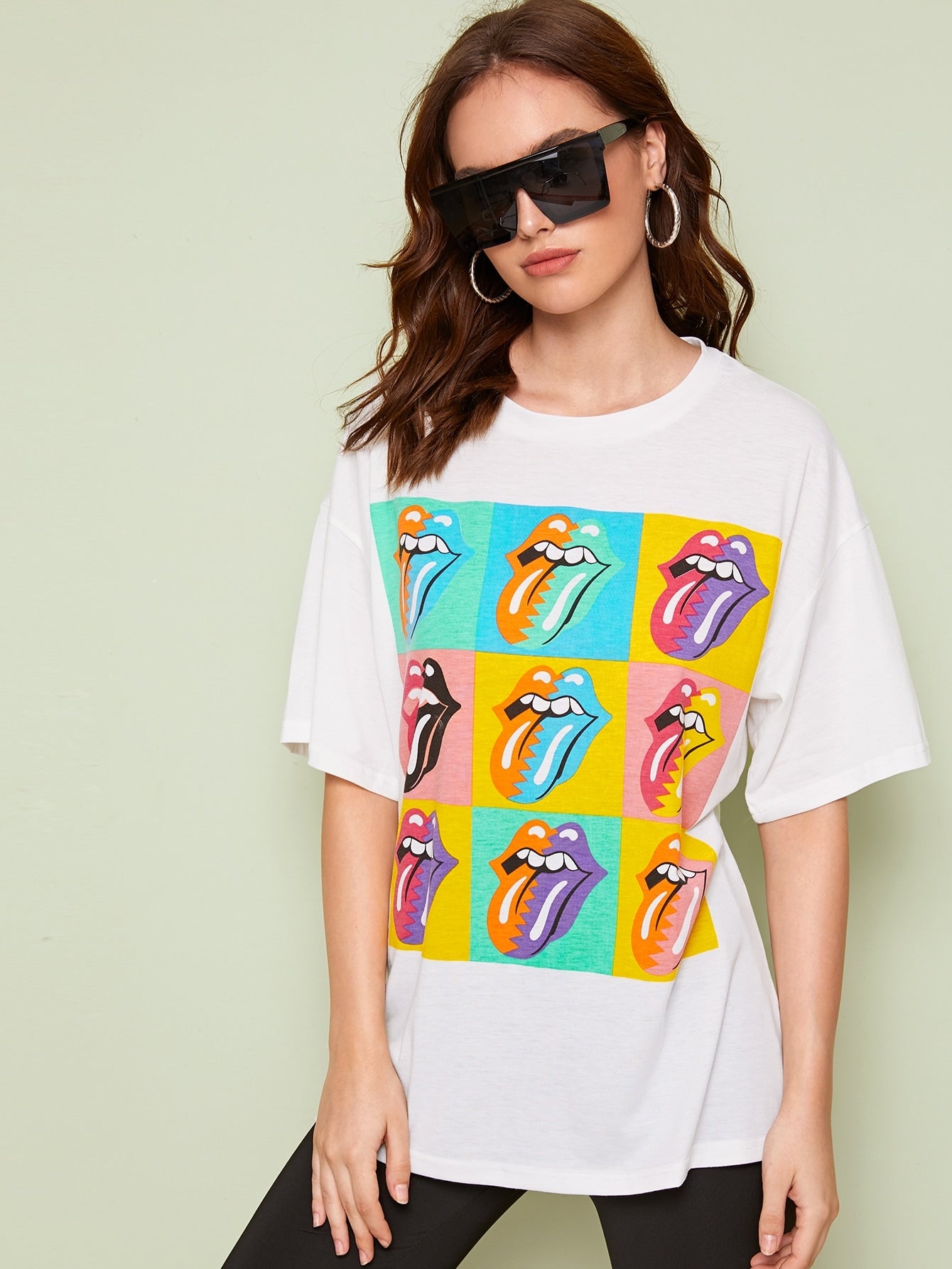 Lip Print Drop Shoulder Tee