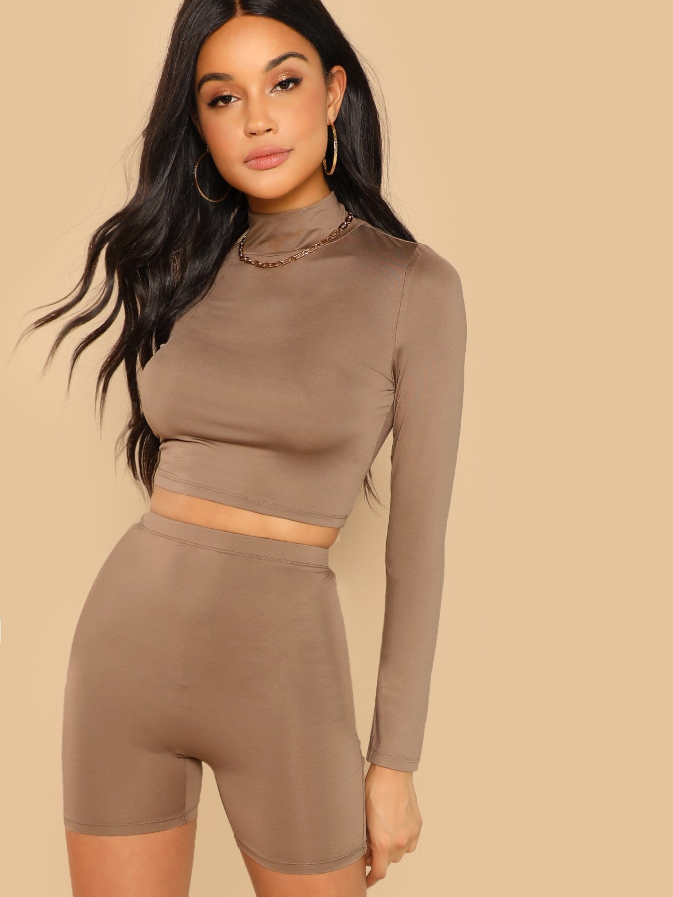 Long Sleeve Crop Tee & Legging Shorts Set