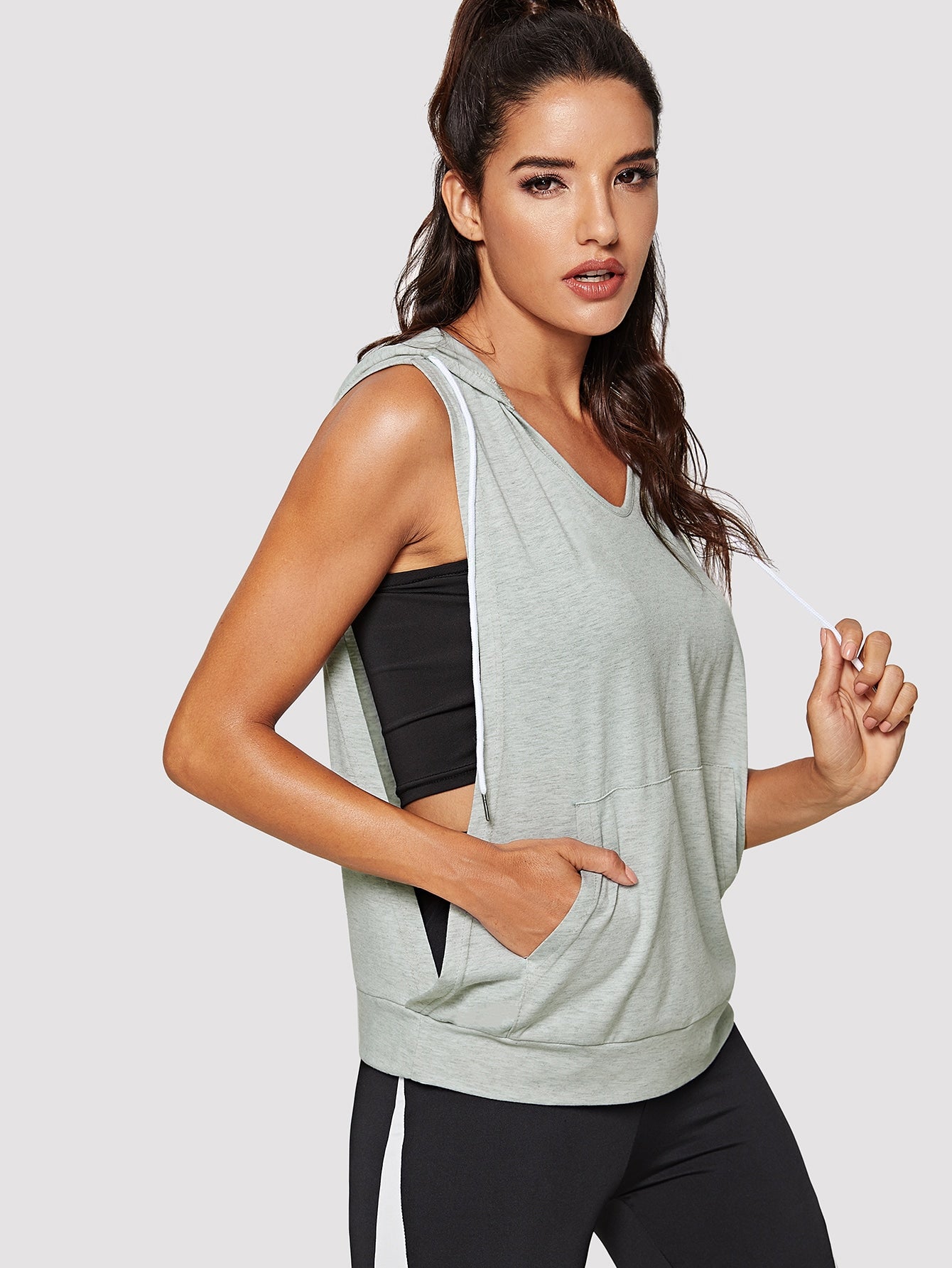 Low Side Pocket Front Hooded Tank