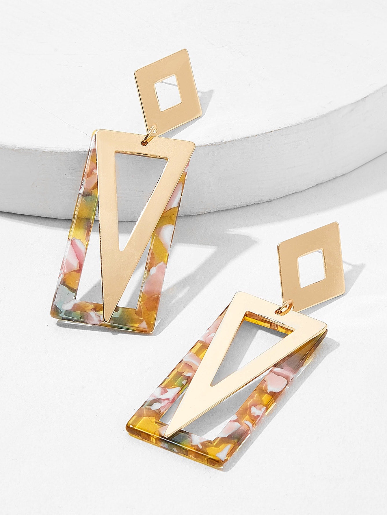 Marble Pattern Rectangle & Triangle Drop Earrings 1pair