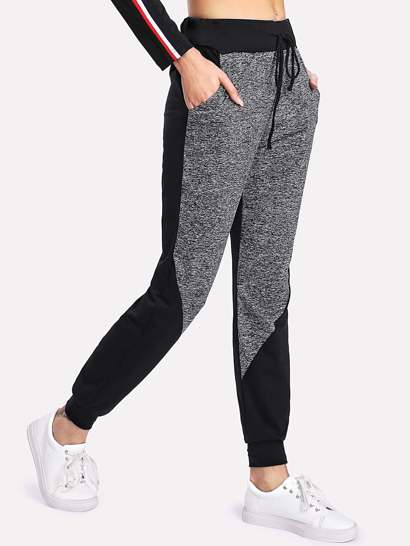 Marled Panel Drawstring Sweatpants