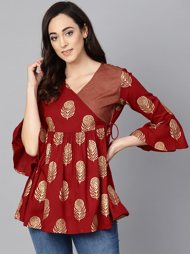 Maroon & Golden Foil Print Tunic