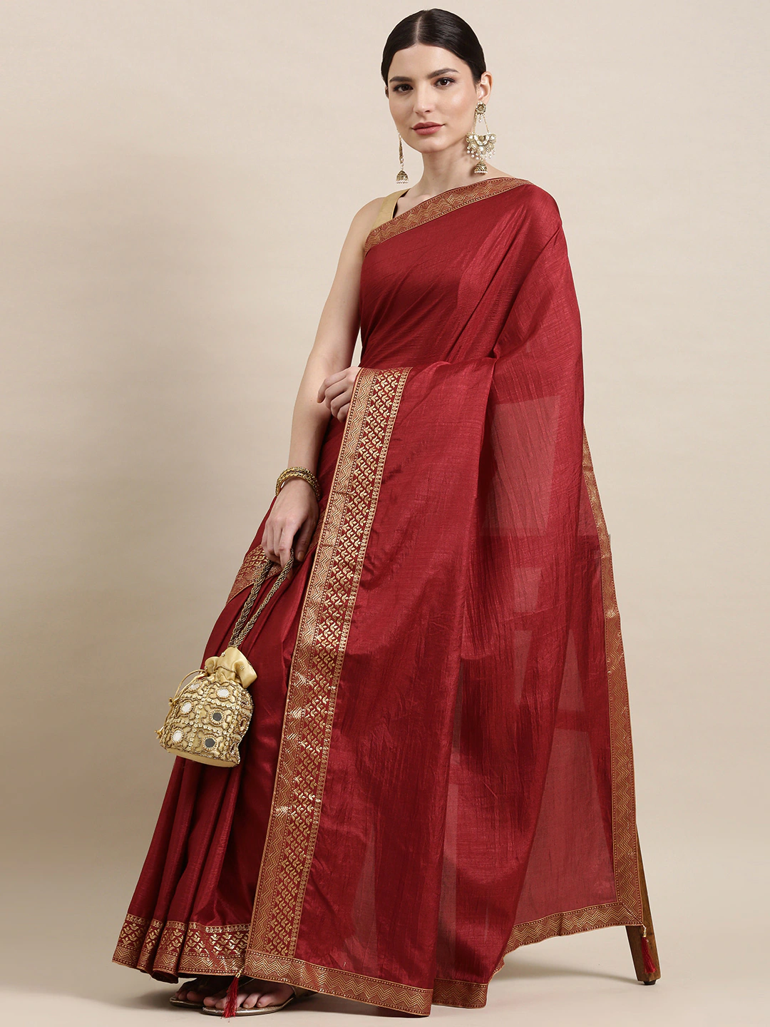 Maroon Solid Saree