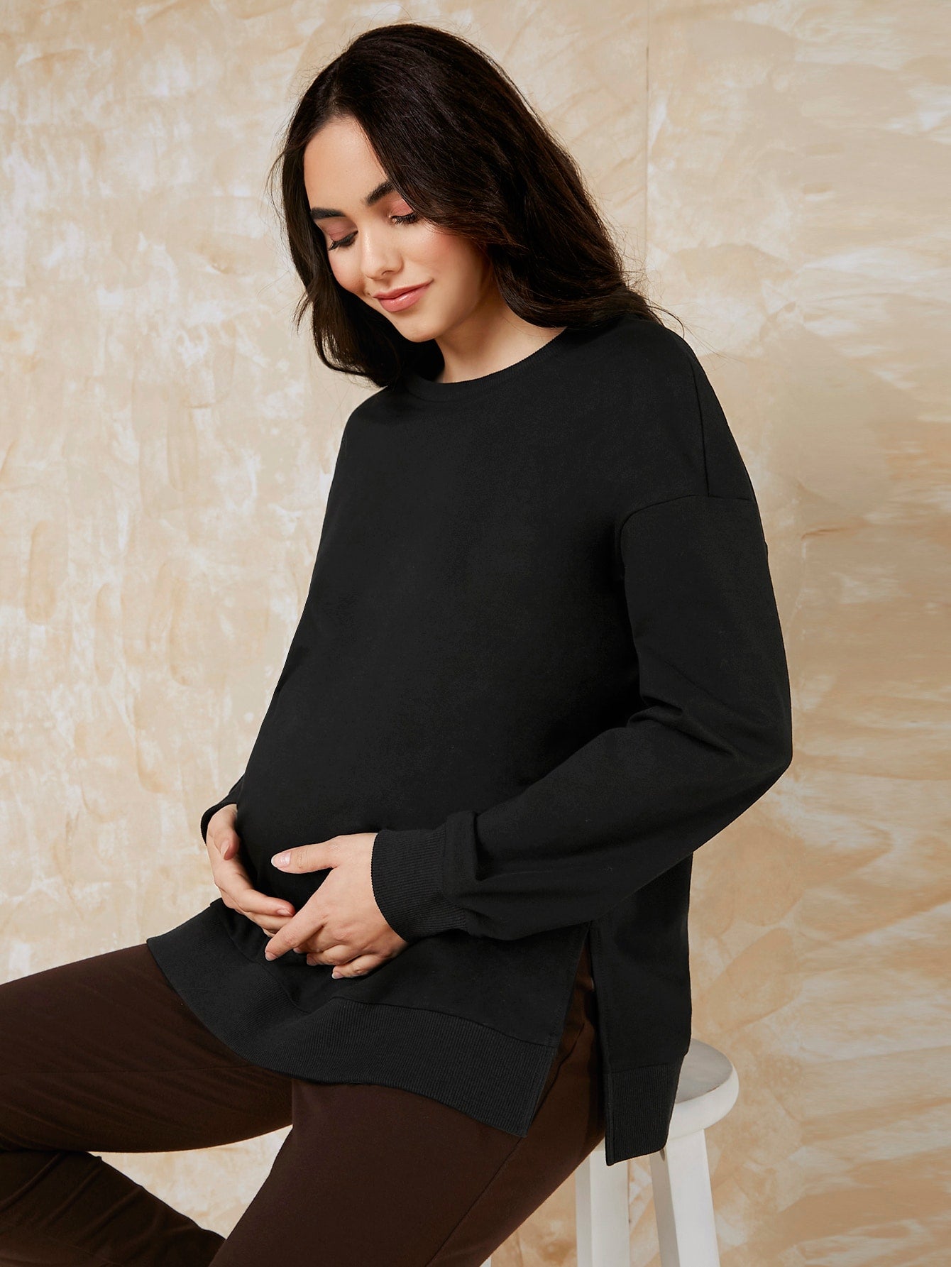 Maternity Drop Shoulder Split Side Pullover