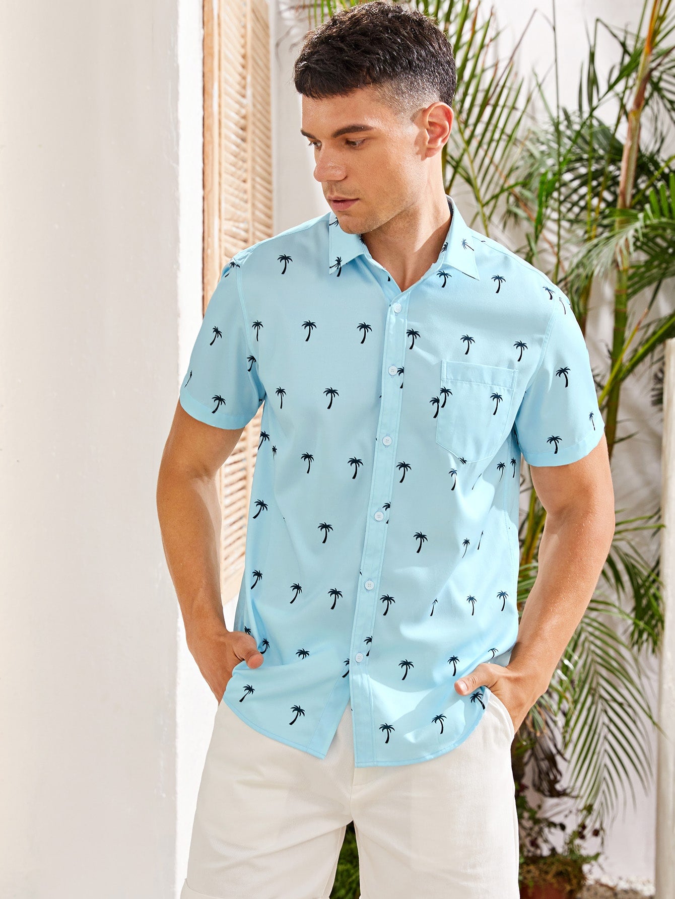 Men Allover Palm Tree Print Shirt