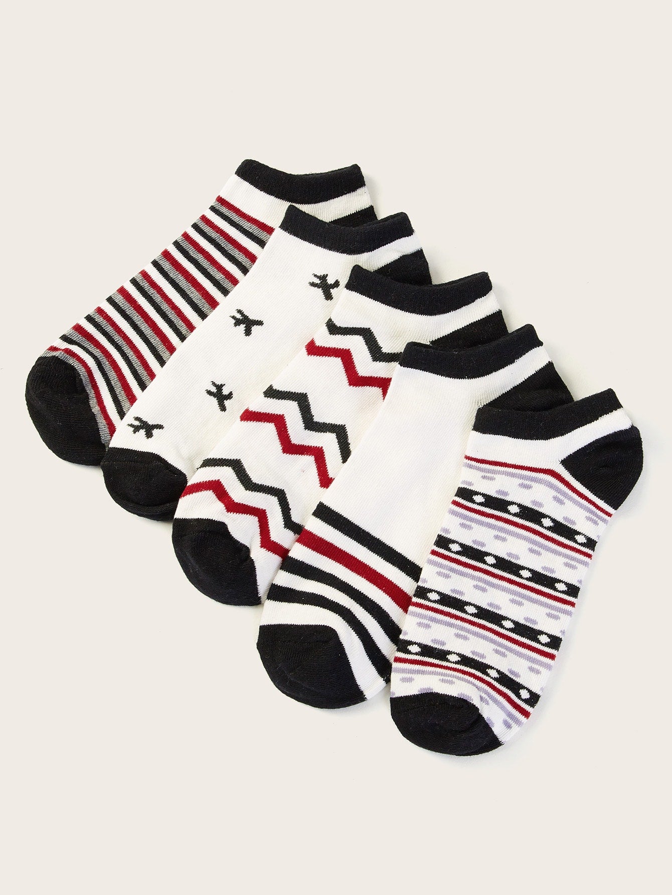 Men Chevron & Striped Ankle Socks 5pairs