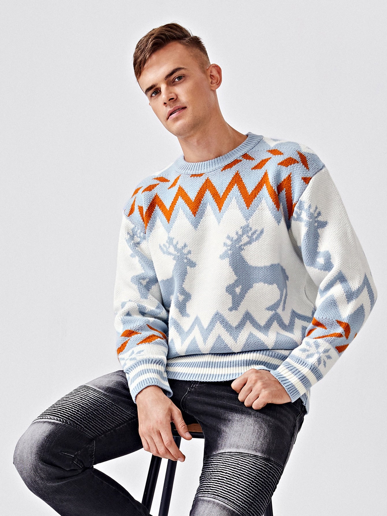 Men Christmas Pattern Crew Neck Sweater