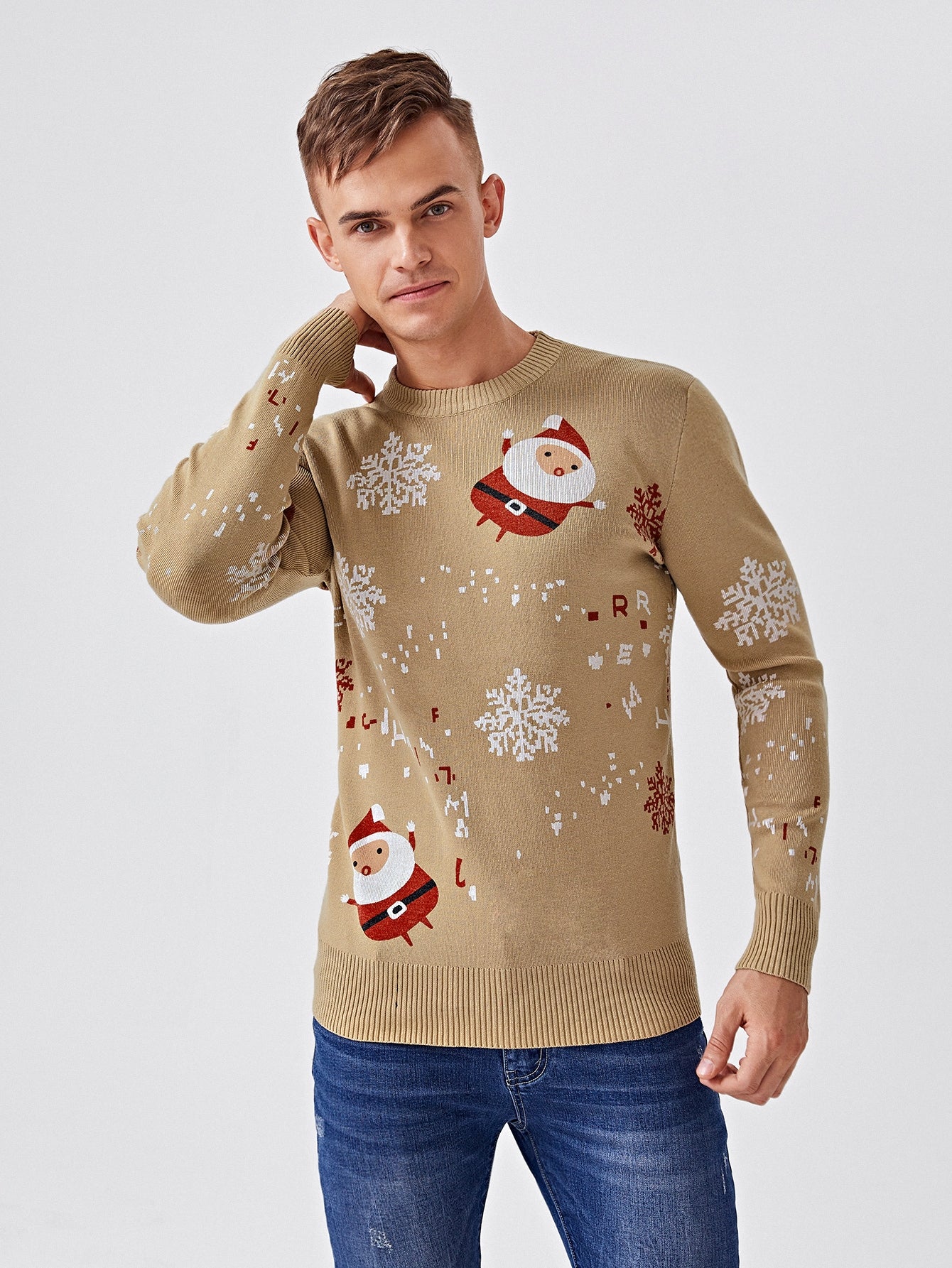 Men Christmas Pattern Crew Neck Sweater