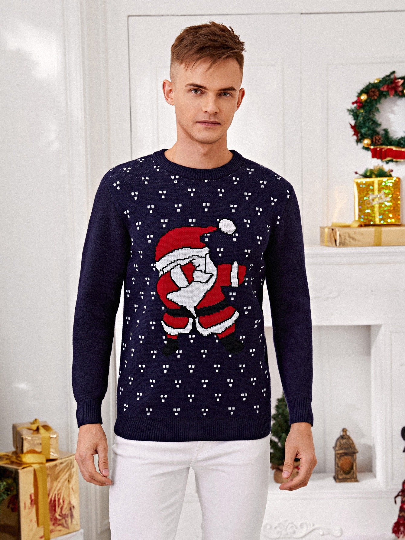 Men Christmas Pattern Crew Neck Sweater