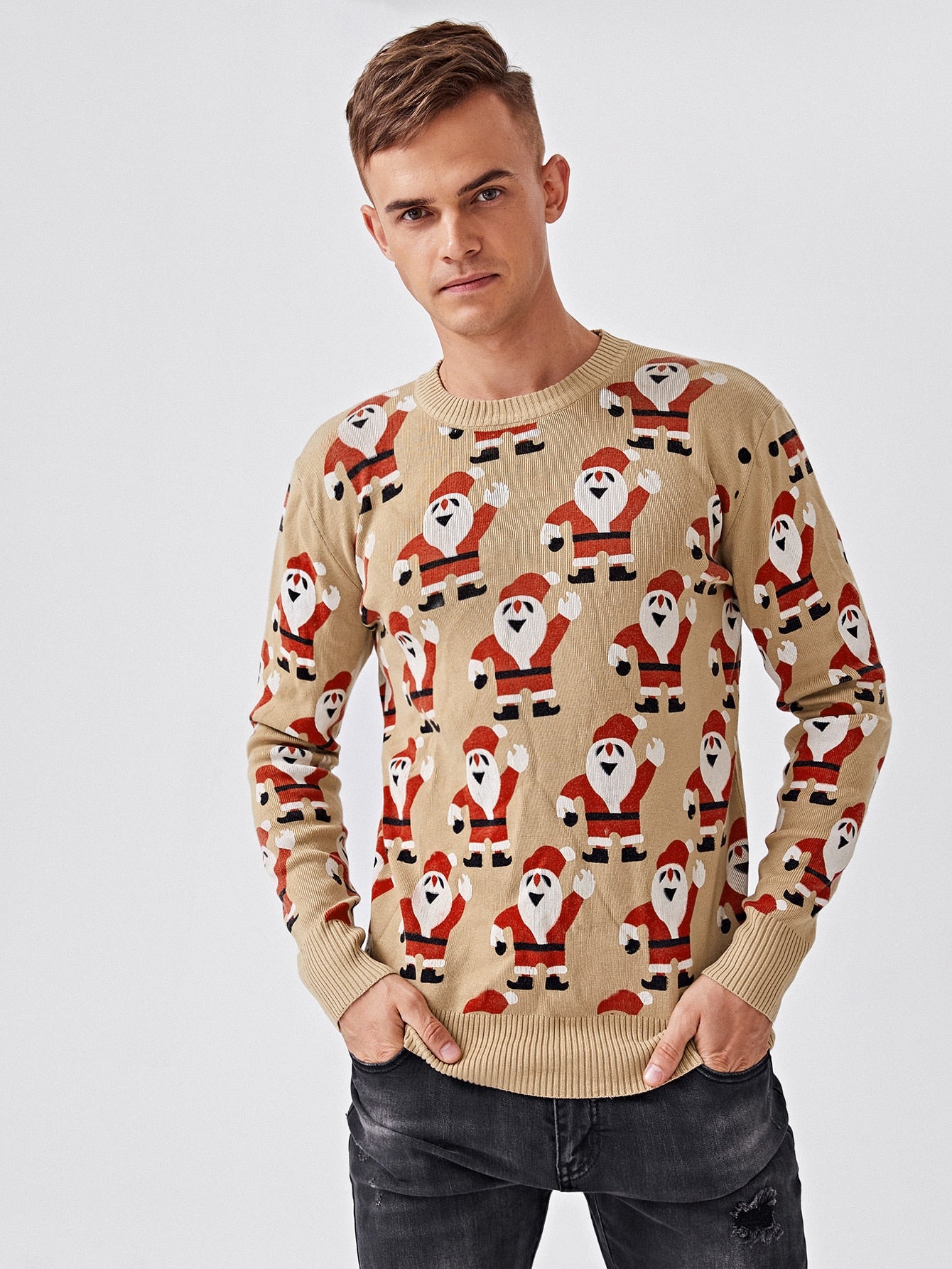 Men Christmas Pattern Crew Neck Sweater