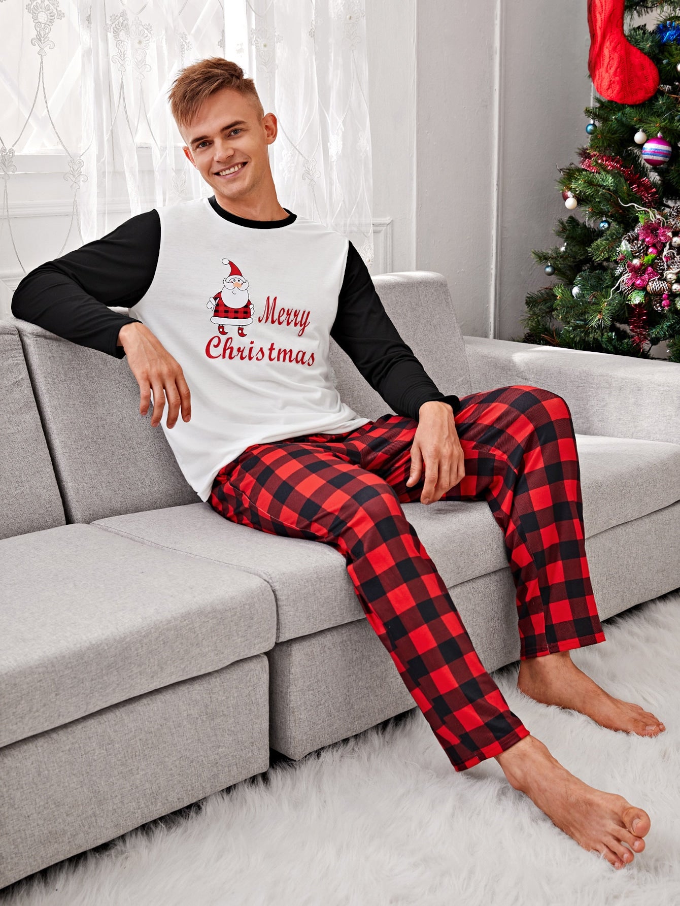 Men Christmas Print PJ Set