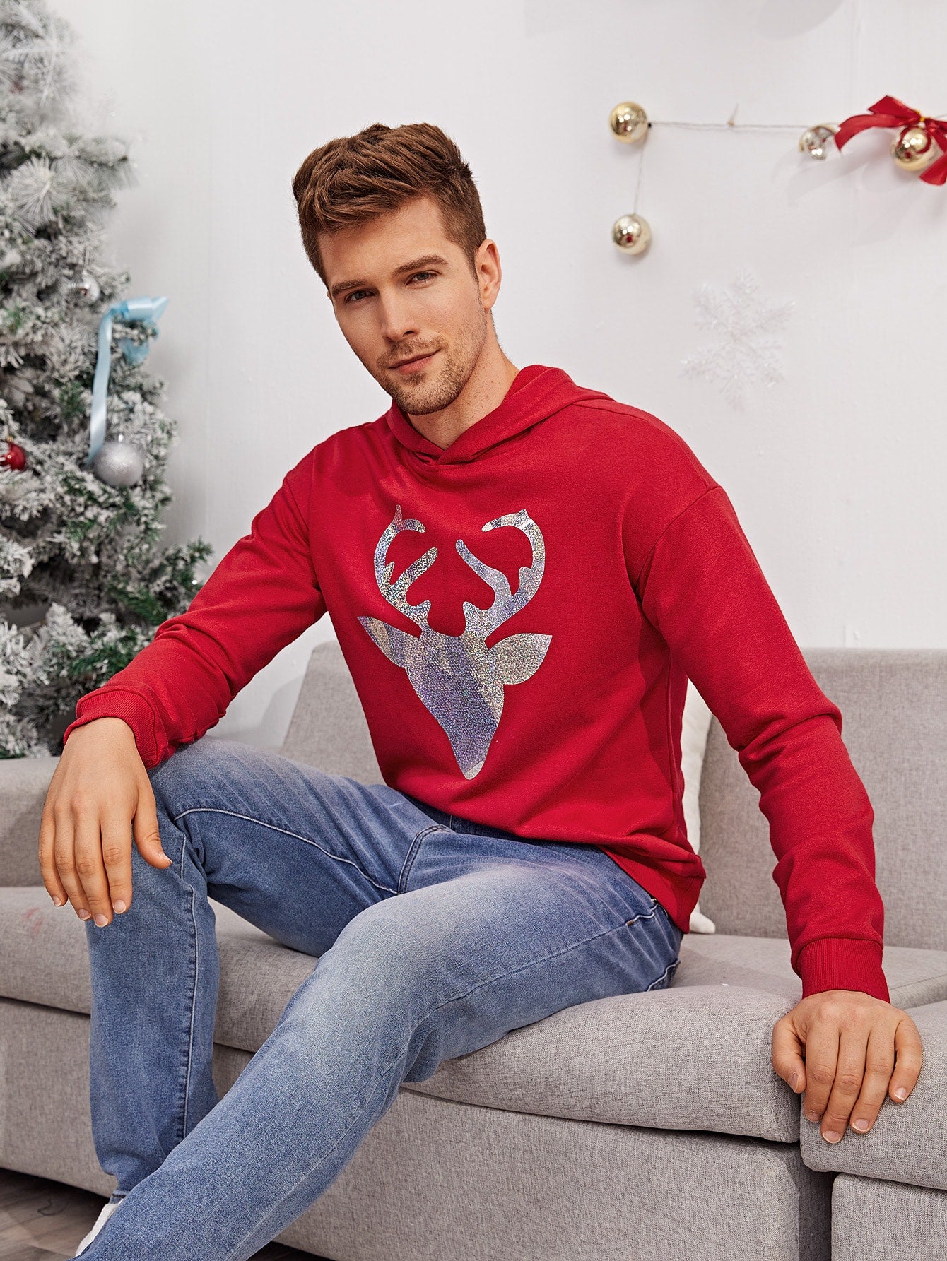 Men Christmas Print Pullover