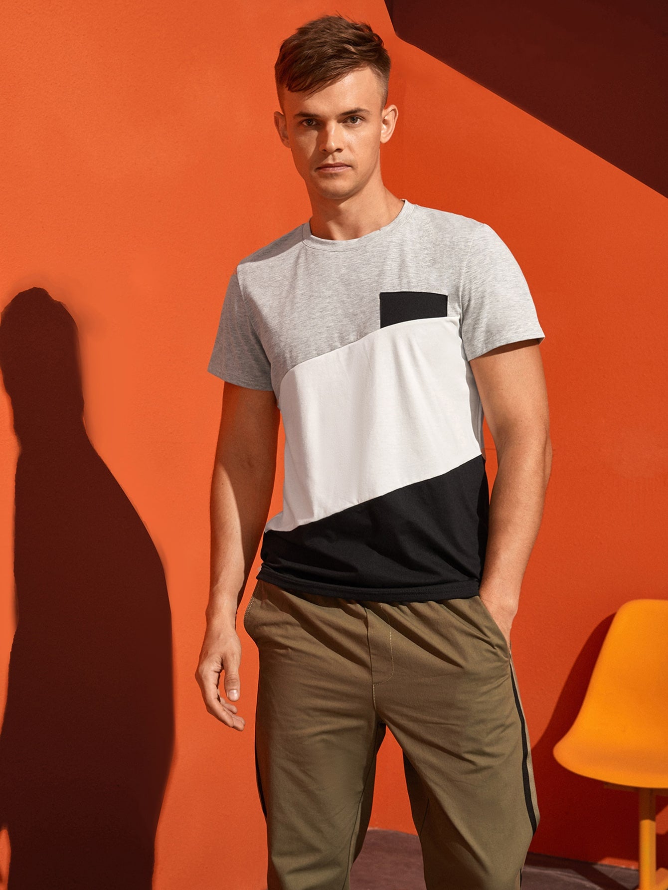 Men Color-block Crew Neck Tee