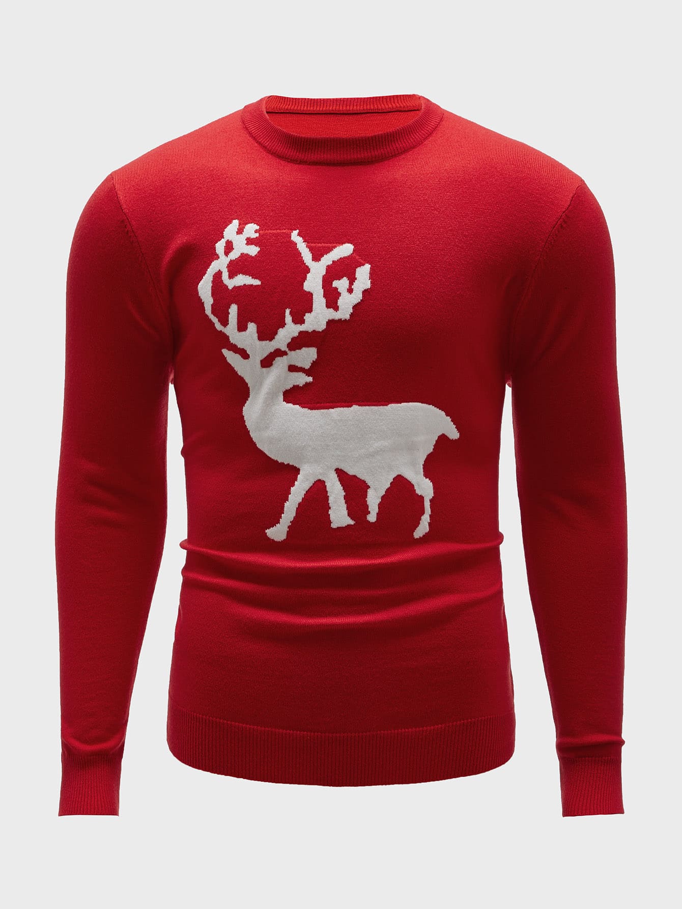 Men Deer Pattern Crew Neck Sweater