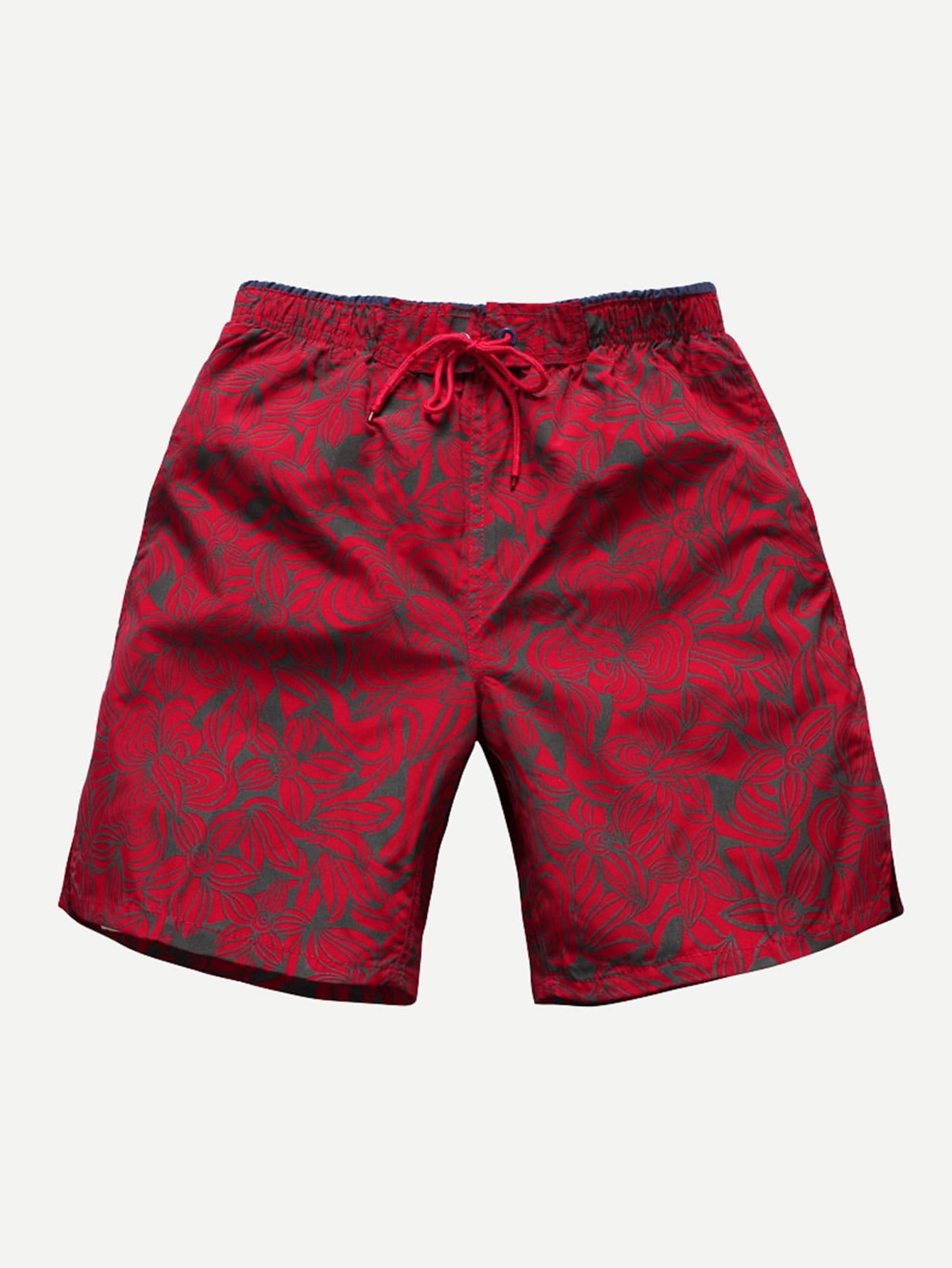 Men Drawstring Floral Print Beach Shorts