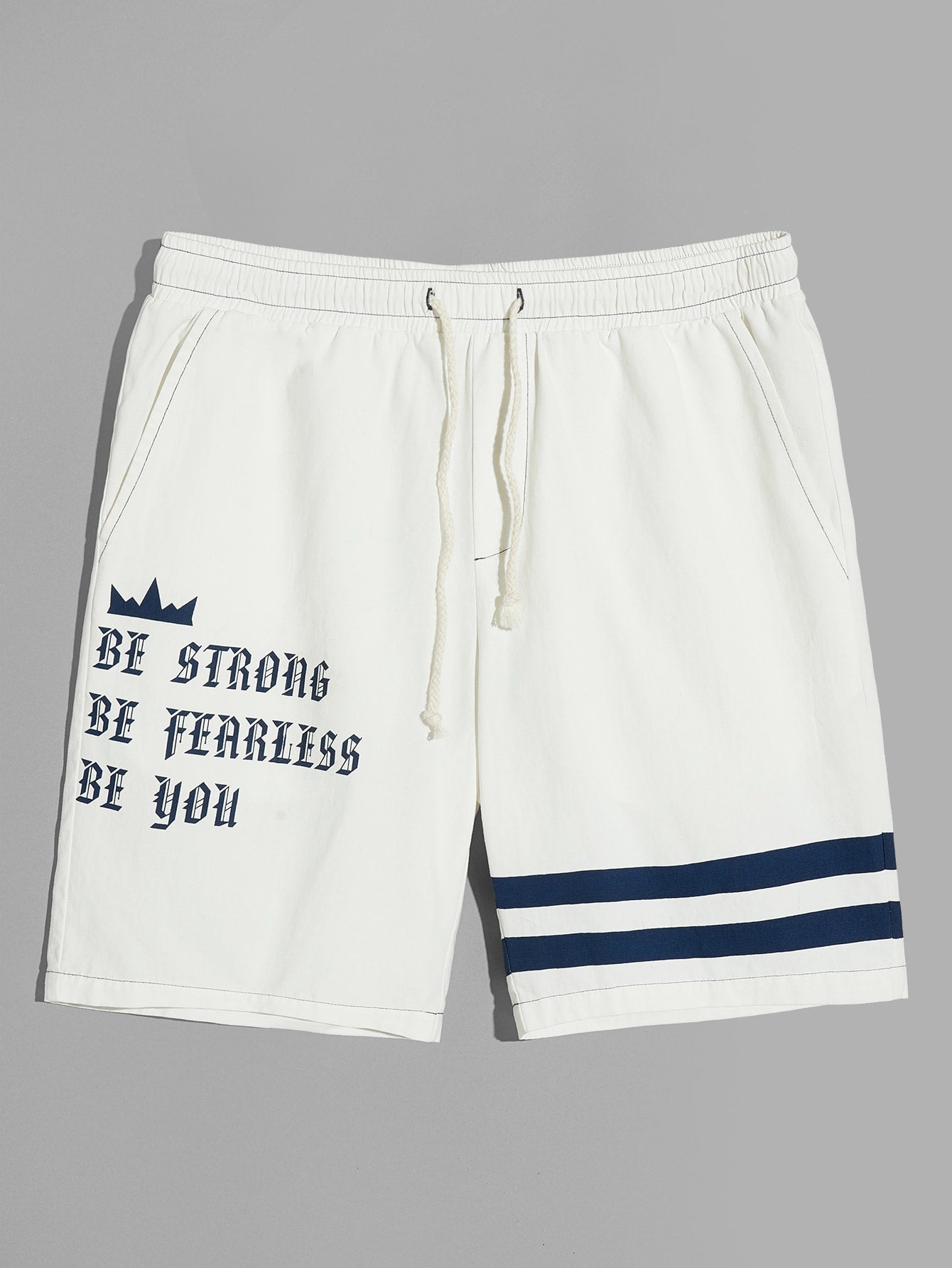 Men Drawstring Waist Letter & Striped Bermuda Shorts