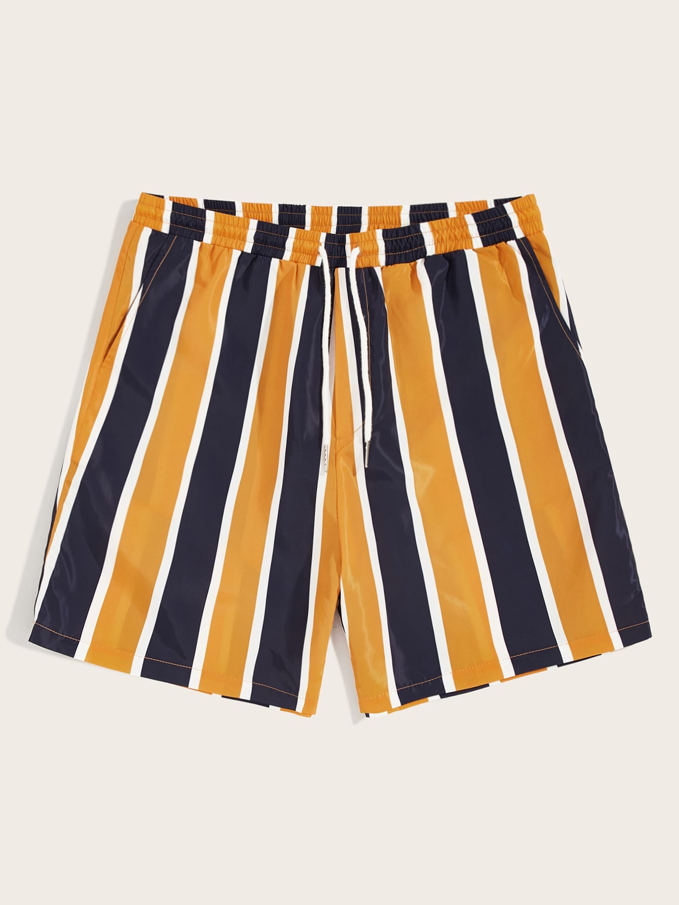 Men Drawstring Waist Striped Wind Shorts