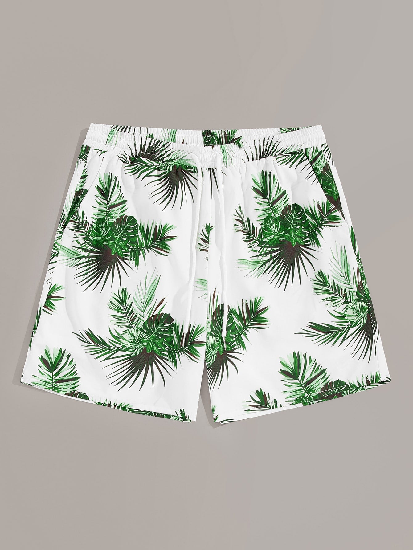 Men Drawstring Waist Tropical Print Shorts