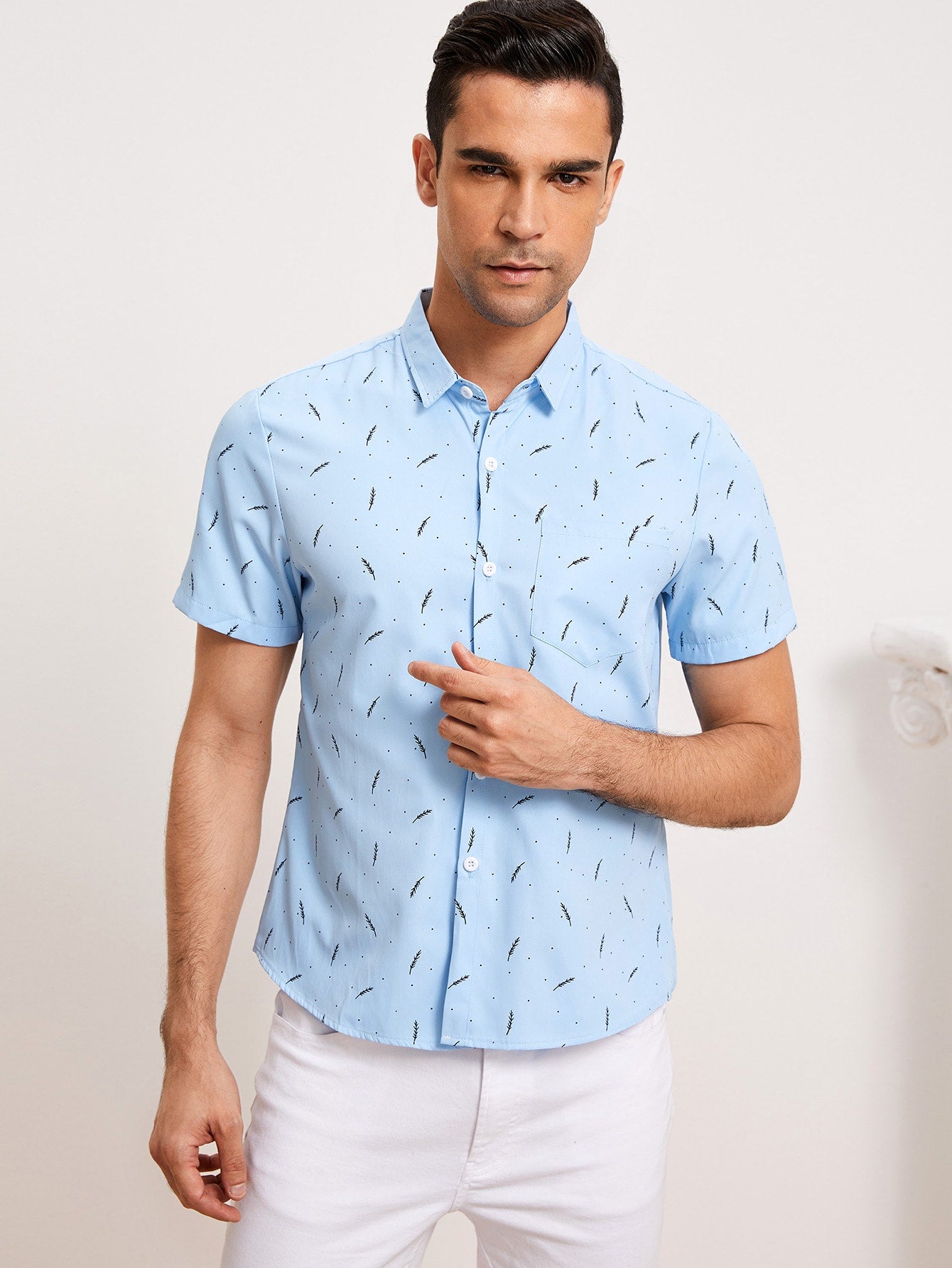 Men Feather Print Shirt