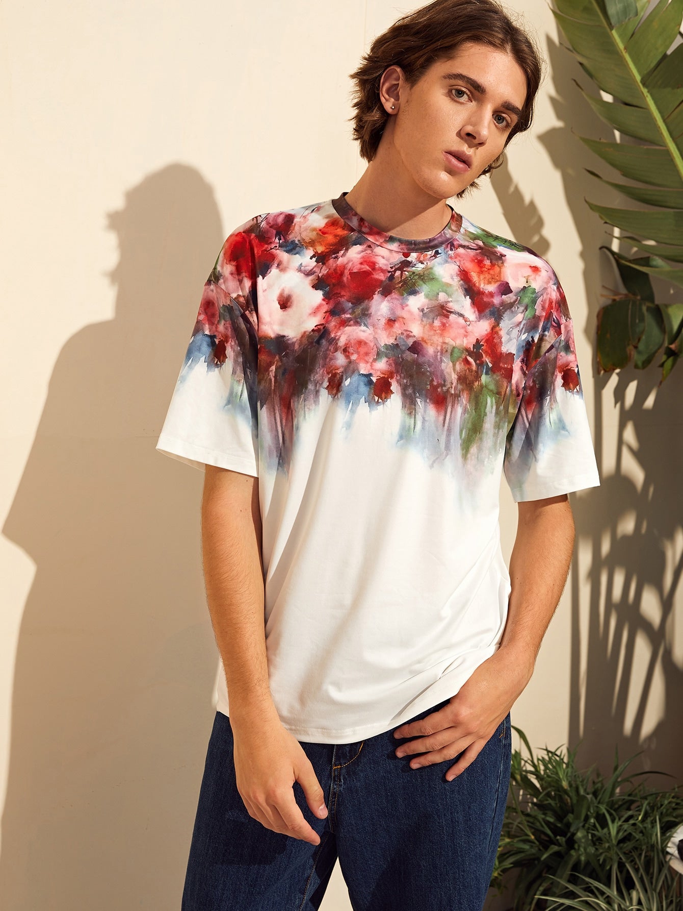 Men Floral Melting Print Tee