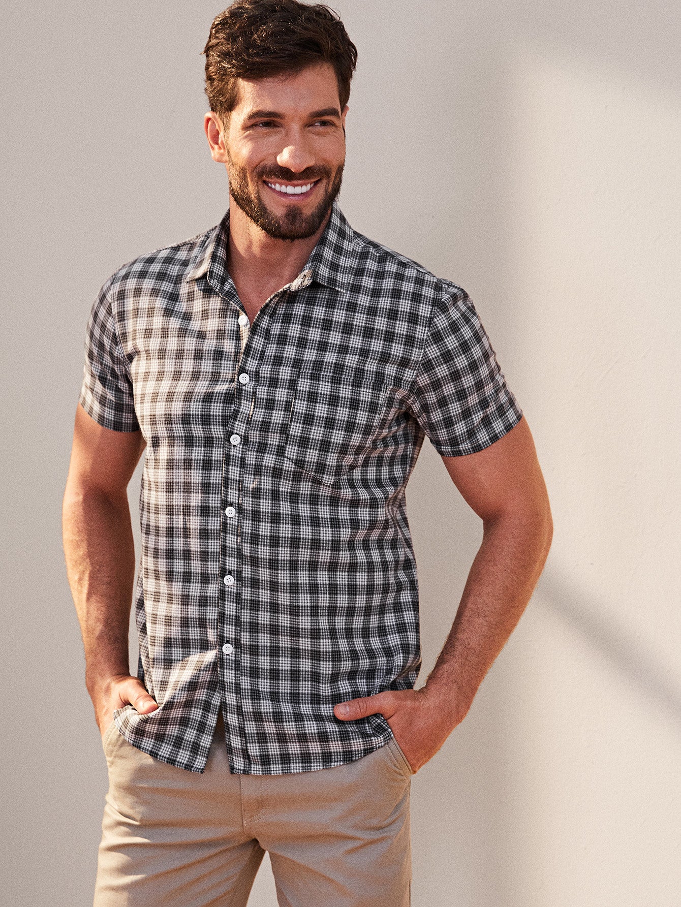 Men Gingham Button Front Shirt