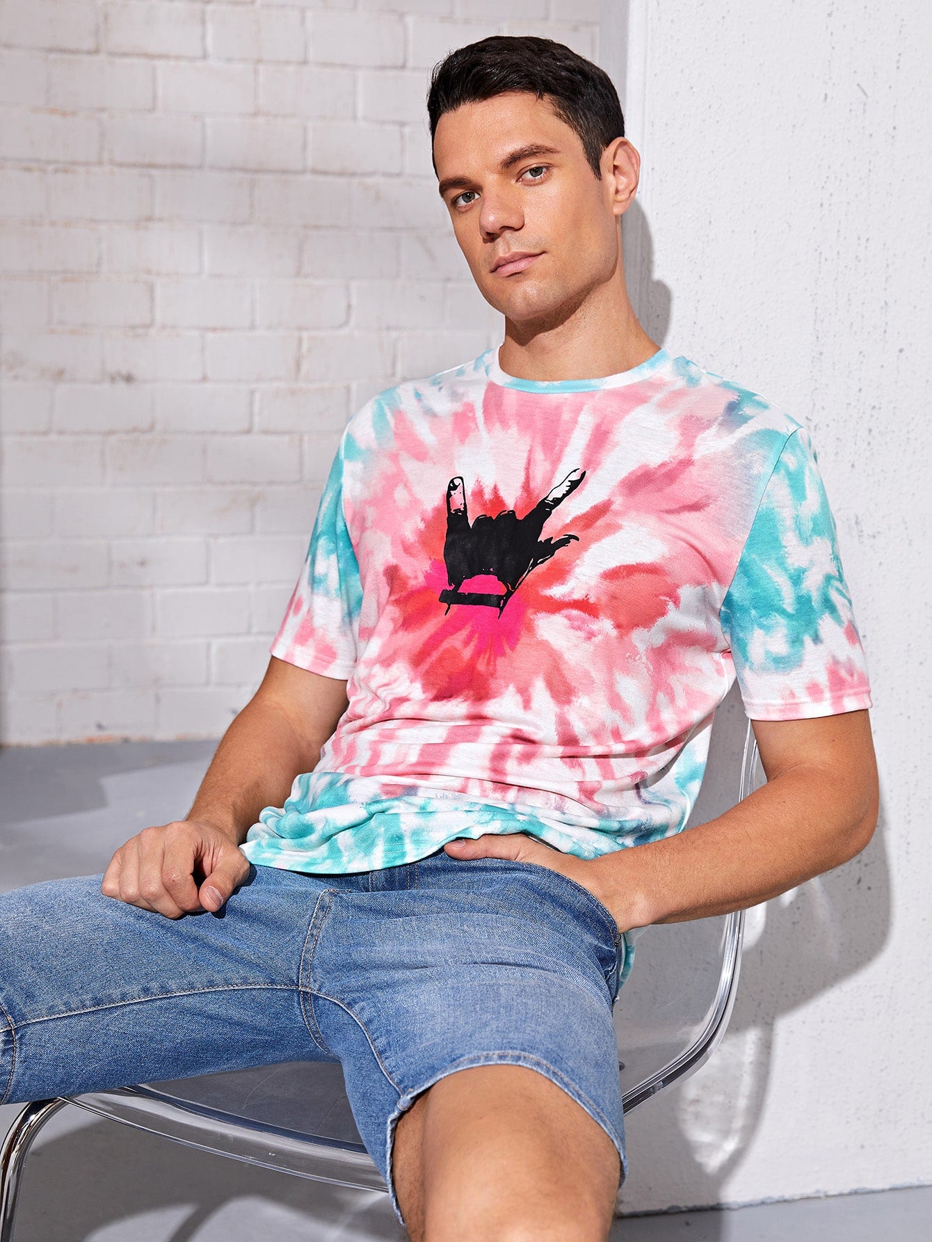 Men Hand Print Tie Dye Top